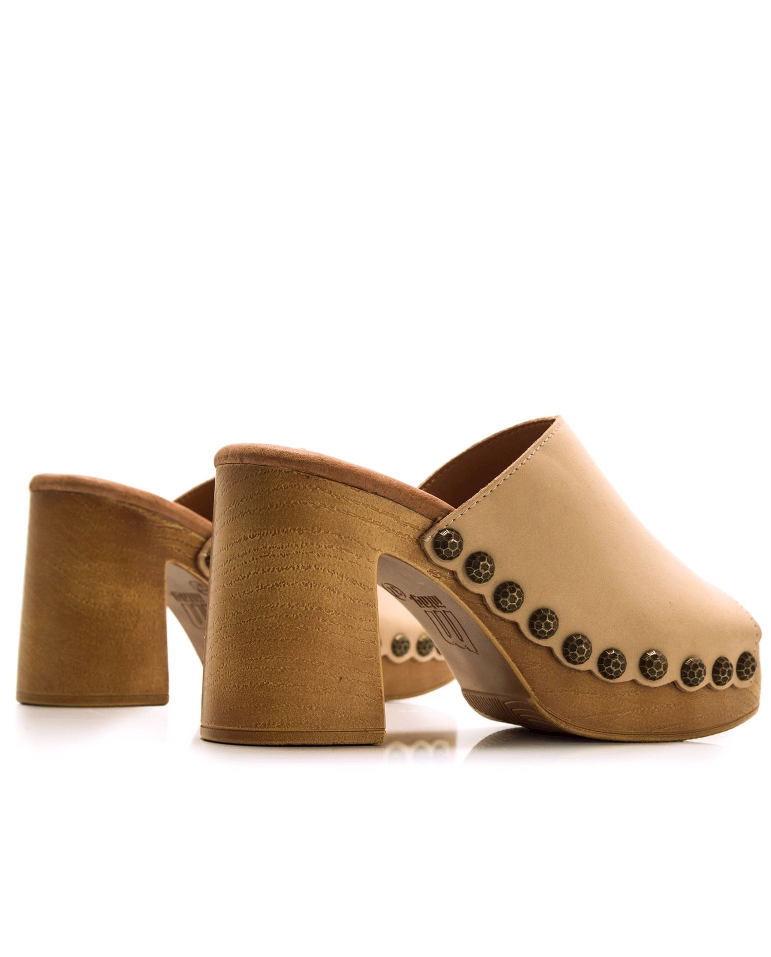 Sandalias de tacón de mujer en piel con pala ancha - Mustang - Crema Crema-2