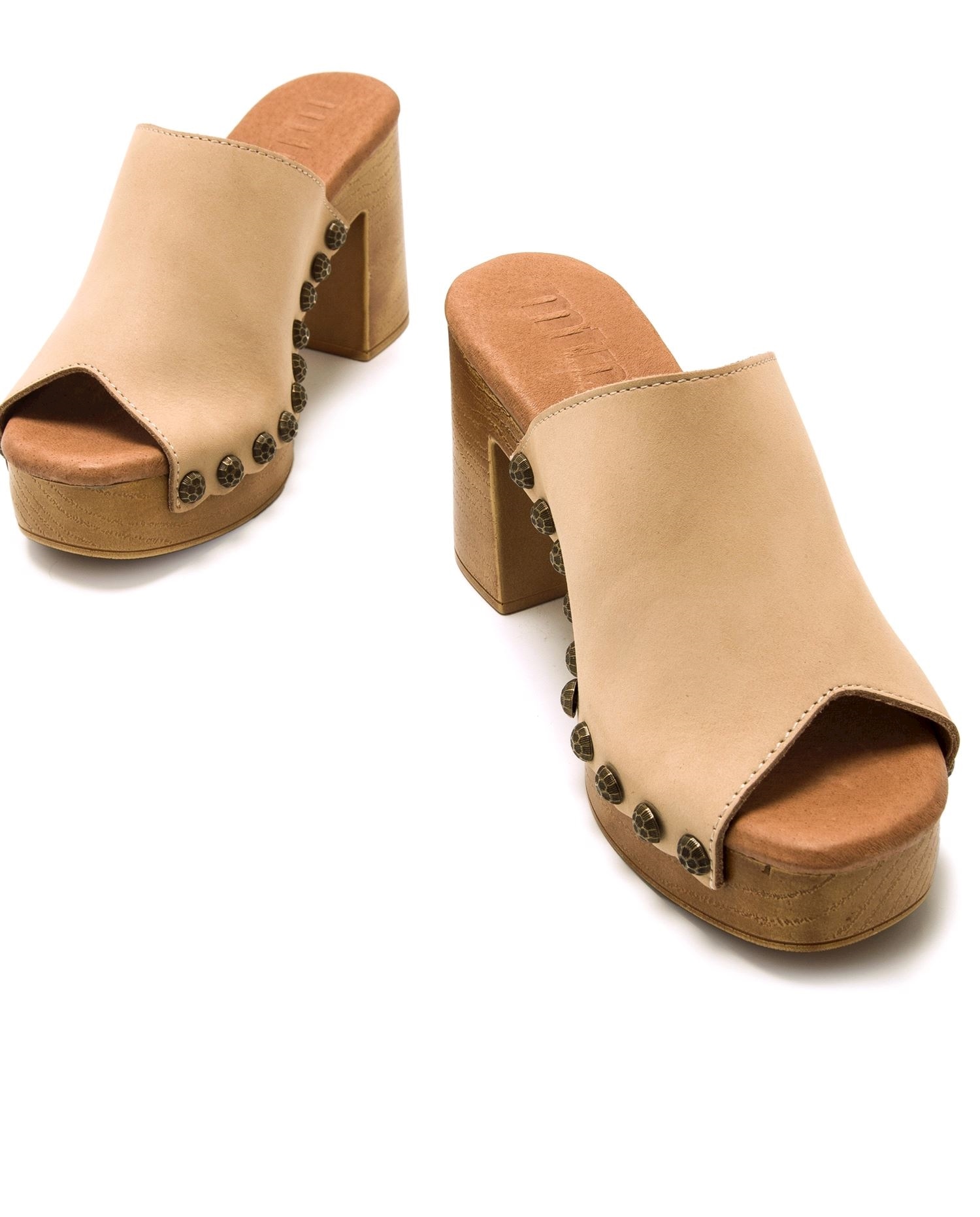 Sandalias de tacón de mujer en piel con pala ancha - Mustang - Crema Crema-4