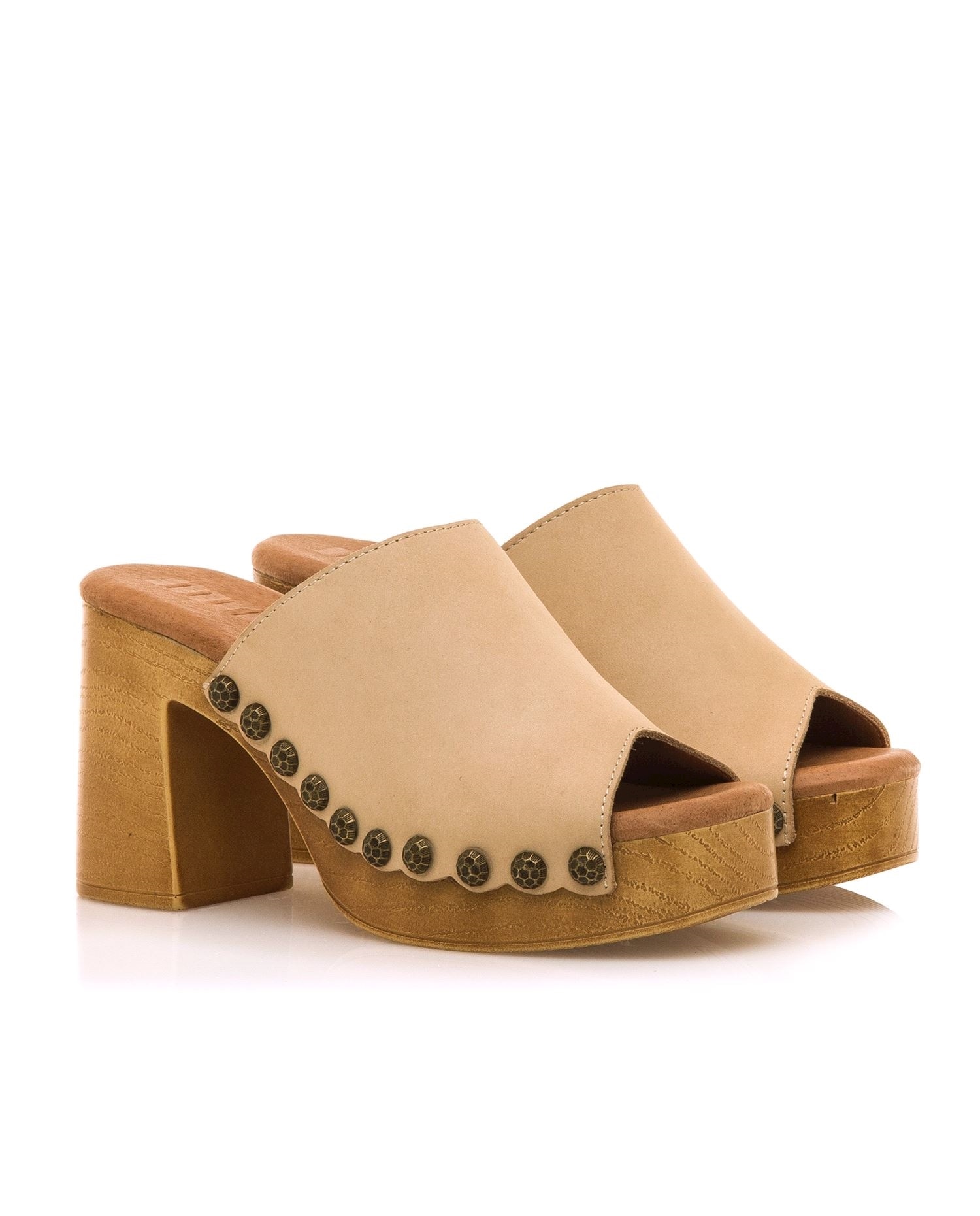 Sandalias de tacón de mujer en piel con pala ancha - Mustang - Crema Crema-5