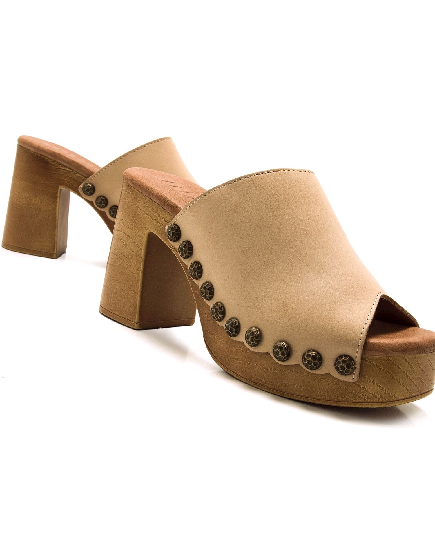 Sandalias de tacón de mujer en piel con pala ancha - Mustang - Crema Crema-6