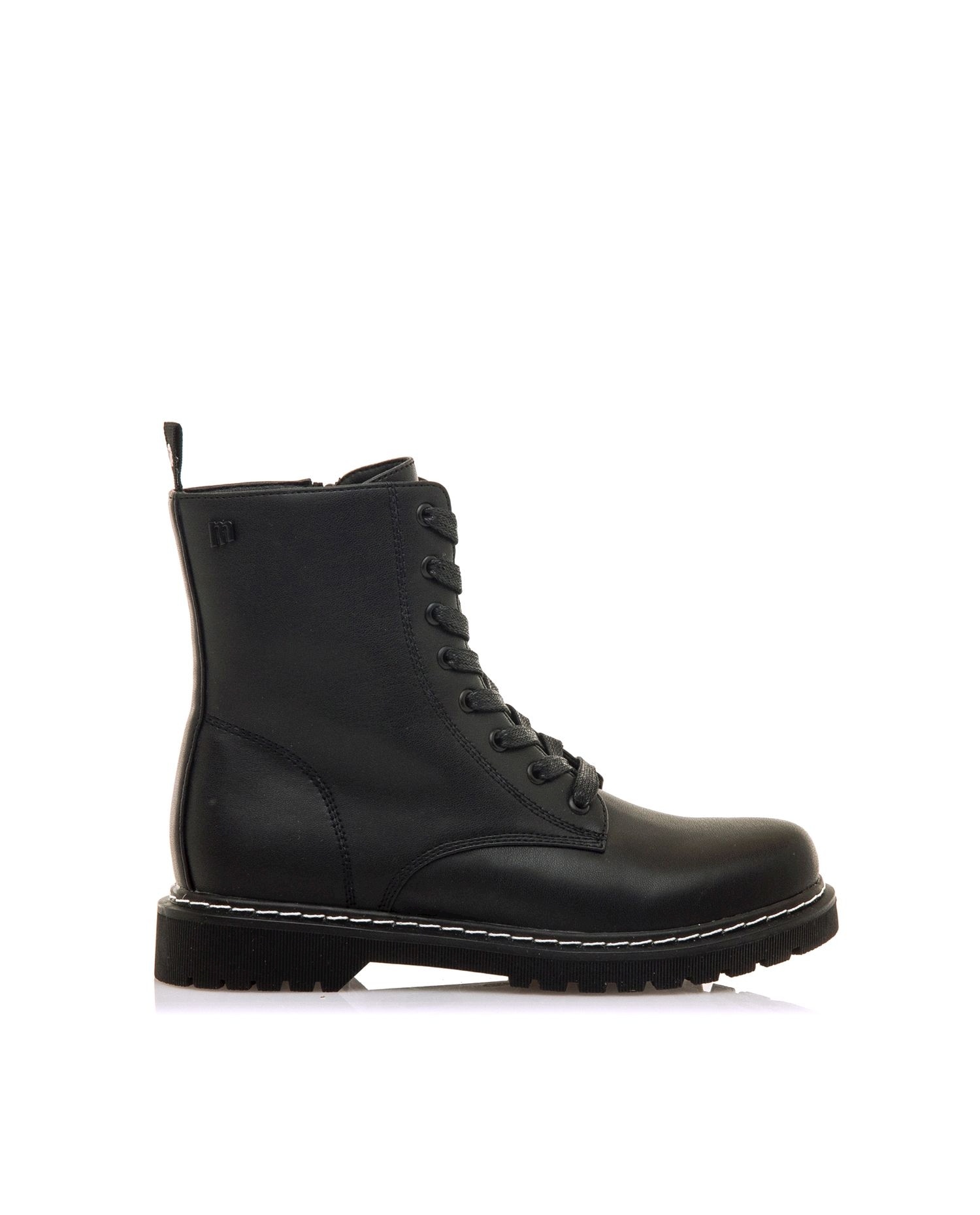 Botines de mujer estilo militar con cremallera - Mustang - Negro mate Negro mate-1