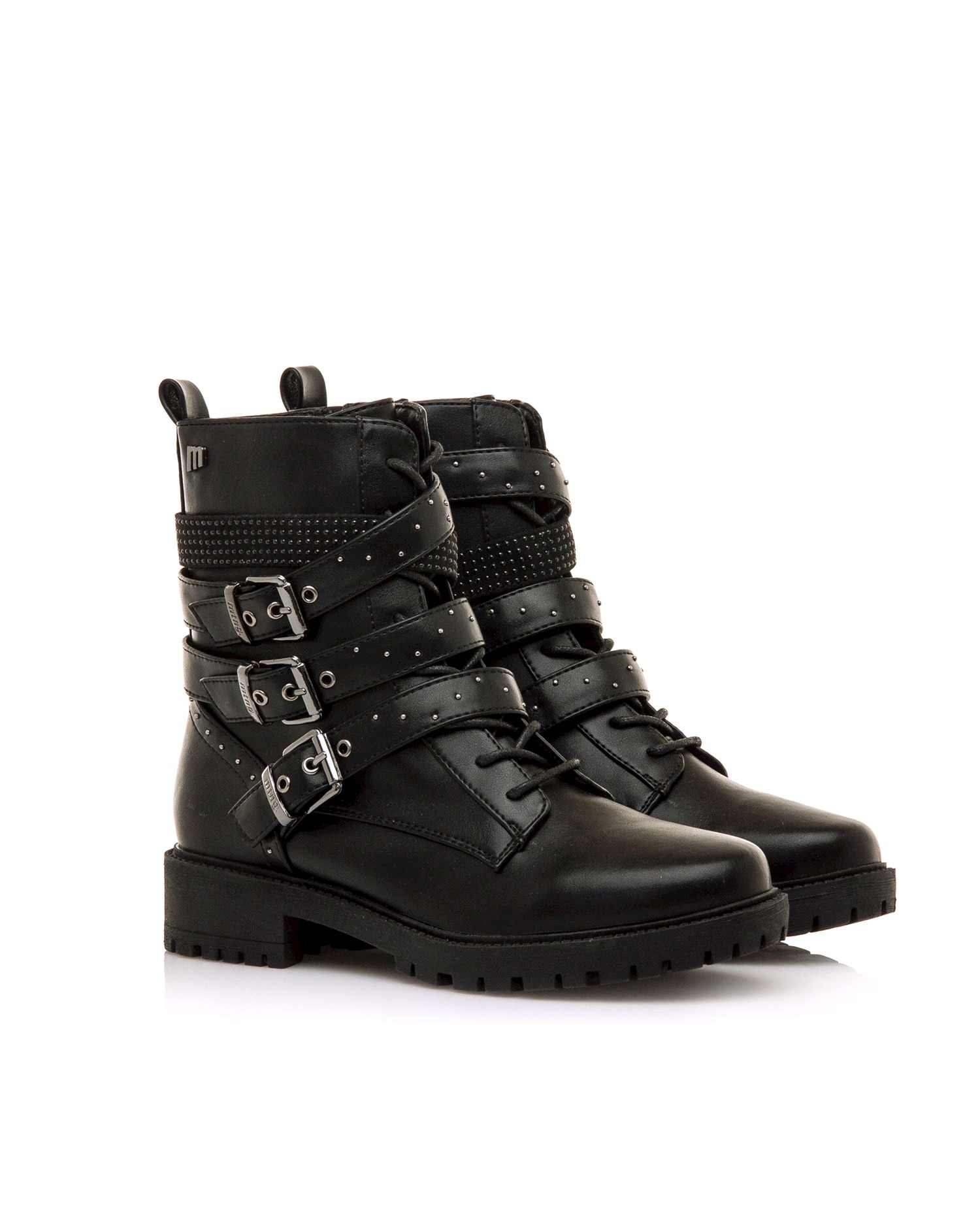 Botines biker de mujer con detalles de tiras y tachas - Mustang - Negro Negro-4