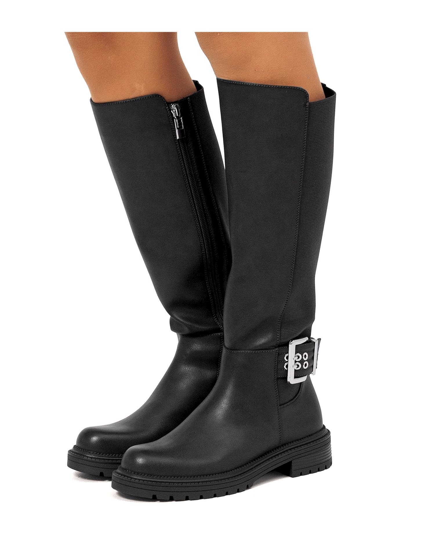 Botas básicas altas de mujer con elastico en la caña - Mustang - Negro Negro-3