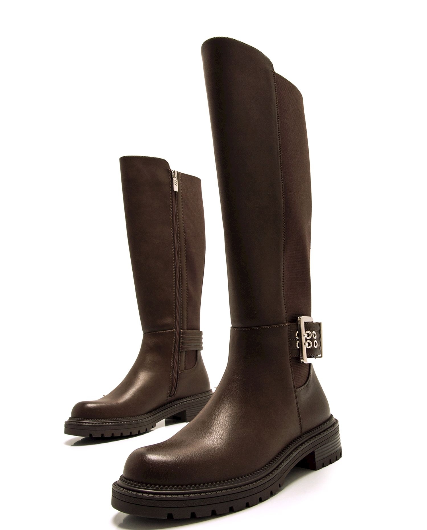 Botas básicas altas de mujer con elastico en la caña - Mustang - Marrón Marrón-2