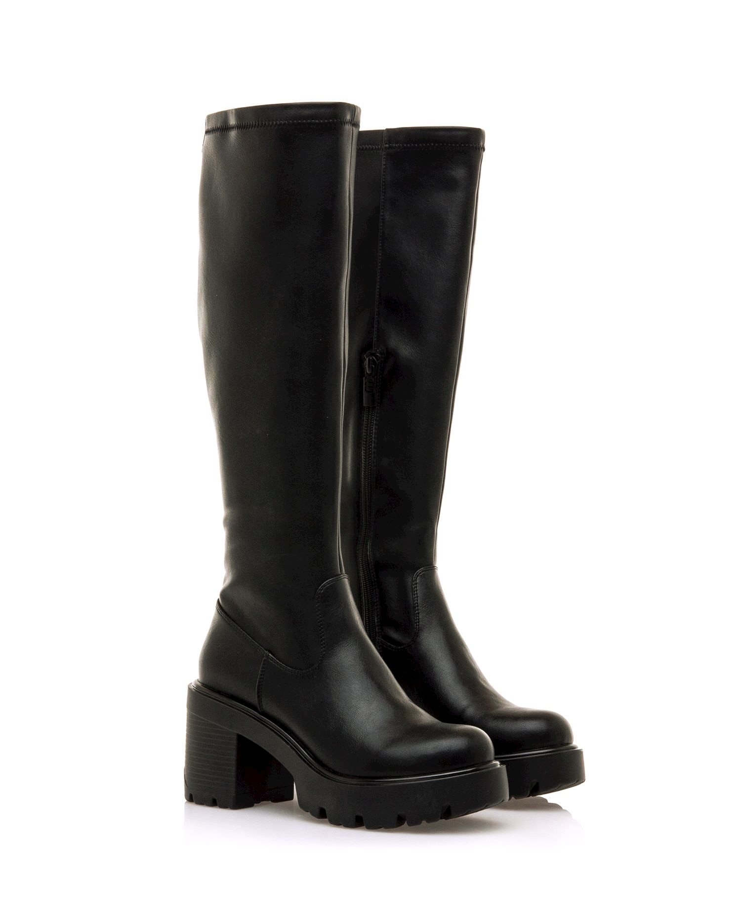 Botas básicas altas de mujer con tacón grueso y caña stretch - Mustang - Negro Negro-5