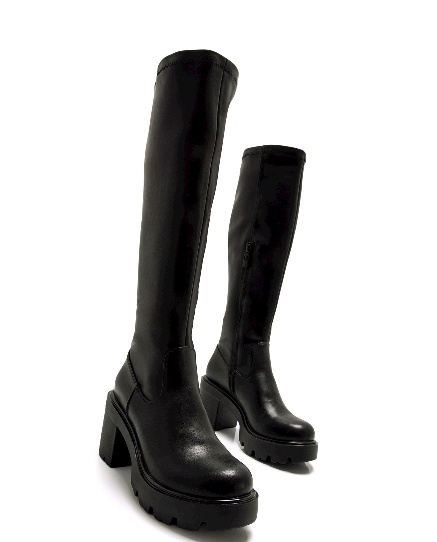 Botas básicas altas de mujer con tacón grueso y caña stretch - Mustang - Negro Negro-6