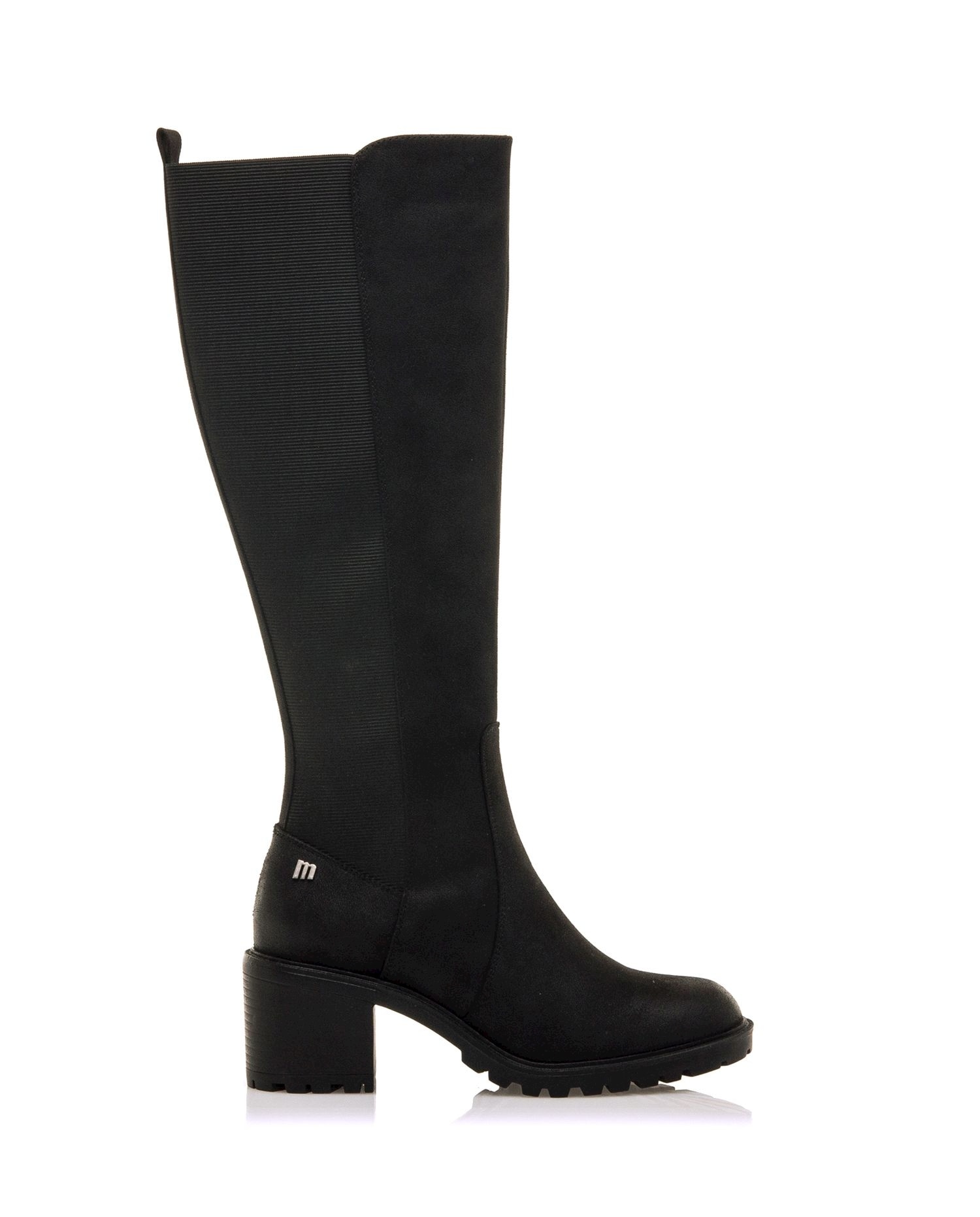 Botas básicas con tacón de mujer con detalle de elástico en el lateral - Mustang - Negro Negro-1
