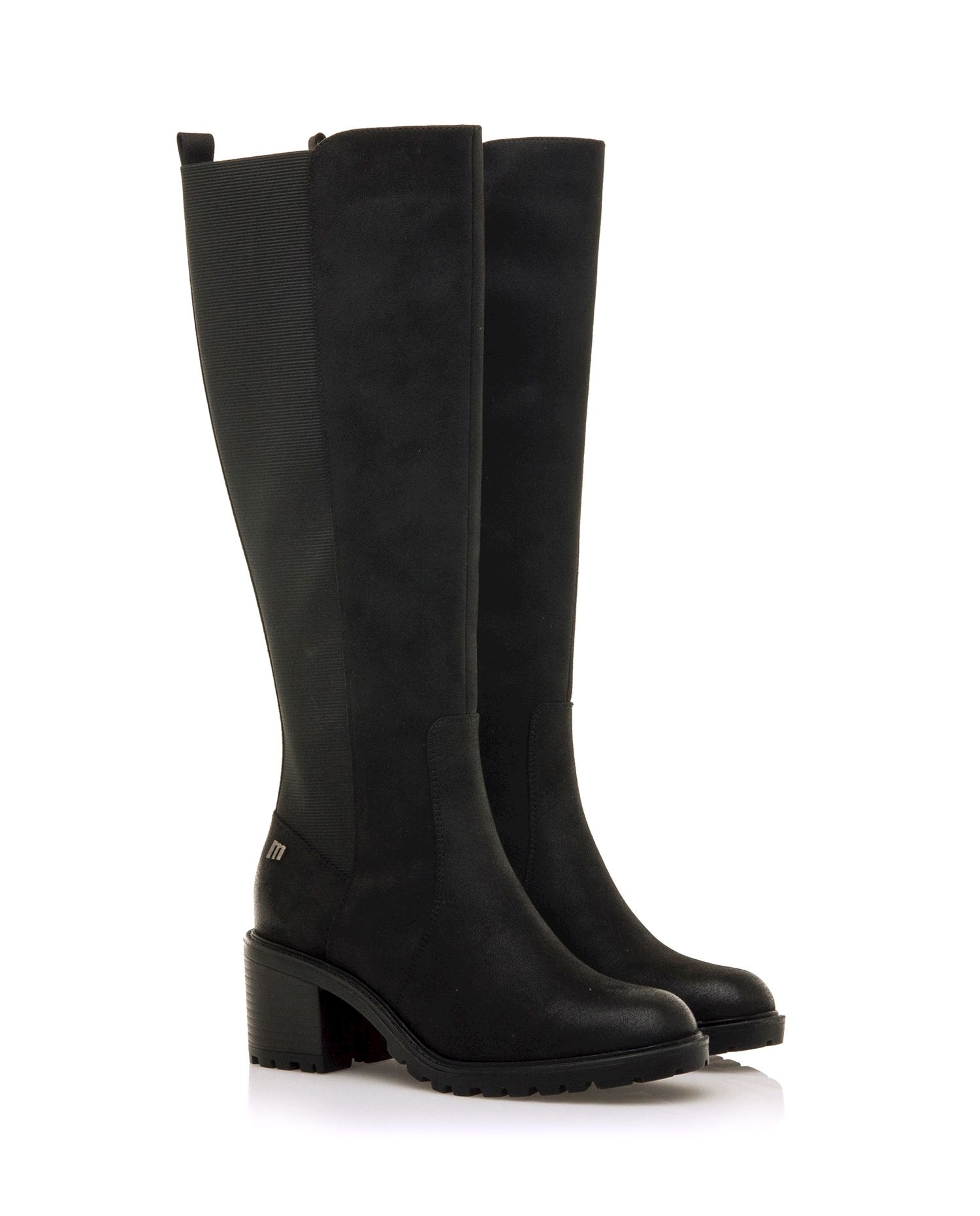Botas básicas con tacón de mujer con detalle de elástico en el lateral - Mustang - Negro Negro-6