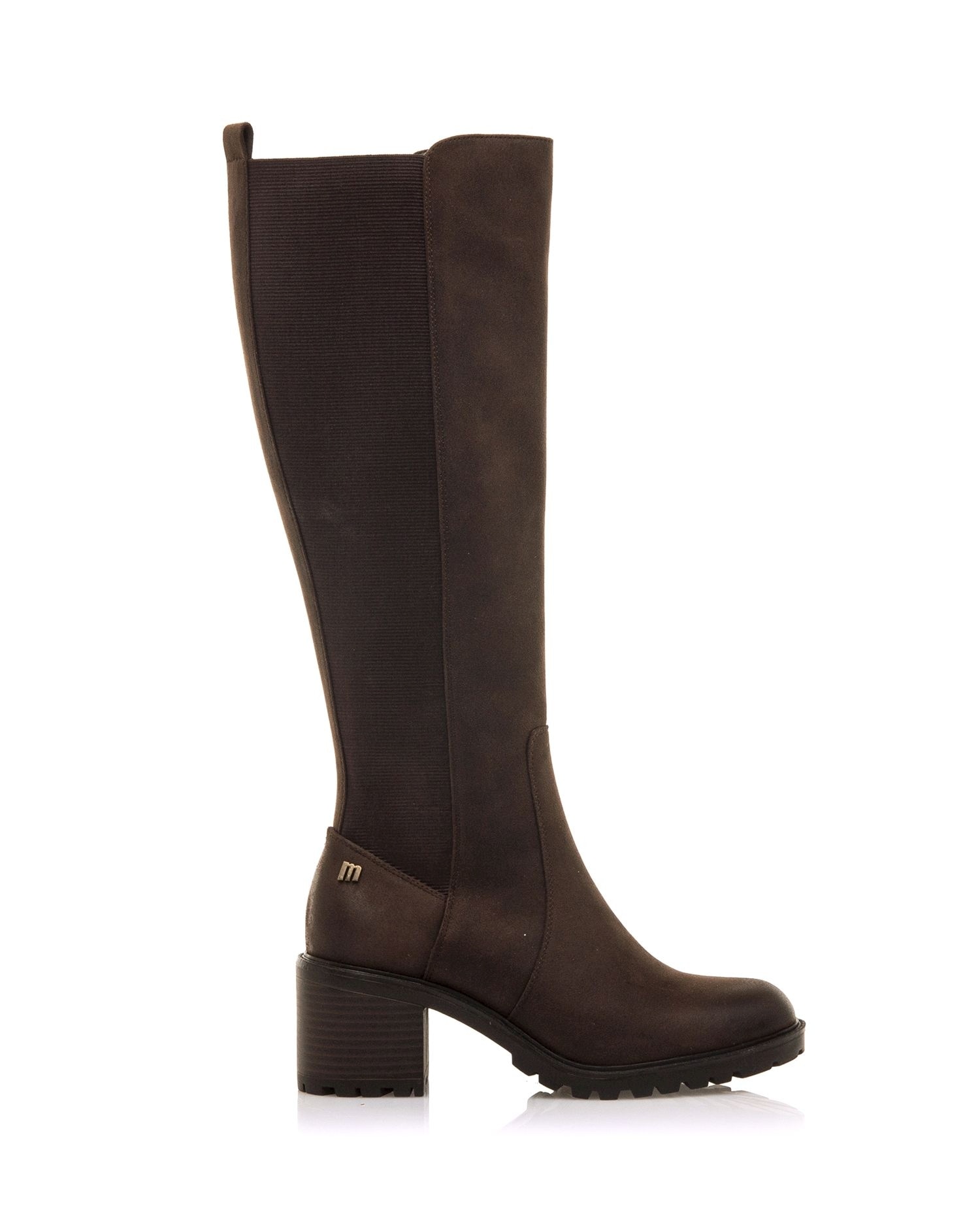 Botas básicas con tacón de mujer con detalle de elástico en el lateral - Mustang - Moka Moka-1