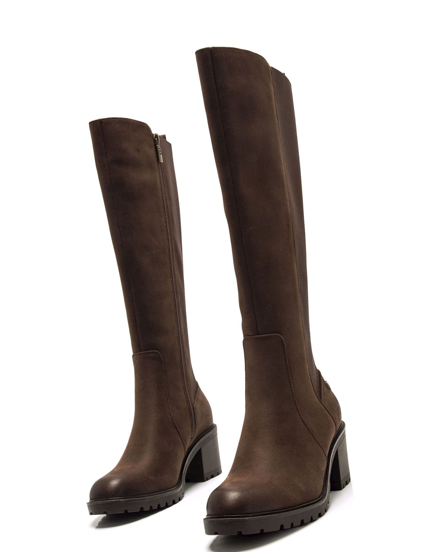Botas básicas con tacón de mujer con detalle de elástico en el lateral - Mustang - Moka Moka-6