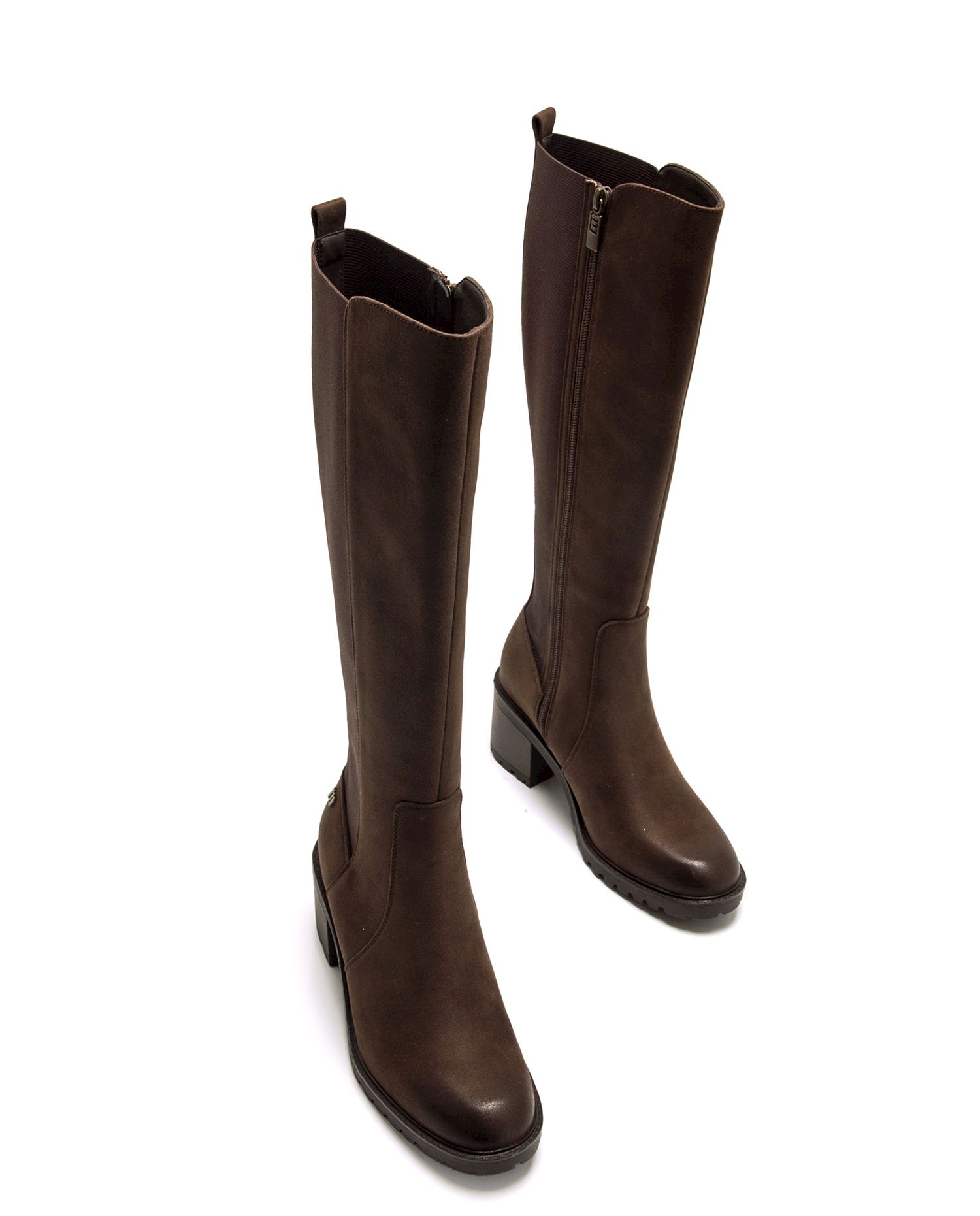 Botas básicas con tacón de mujer con detalle de elástico en el lateral - Mustang - Moka Moka-2