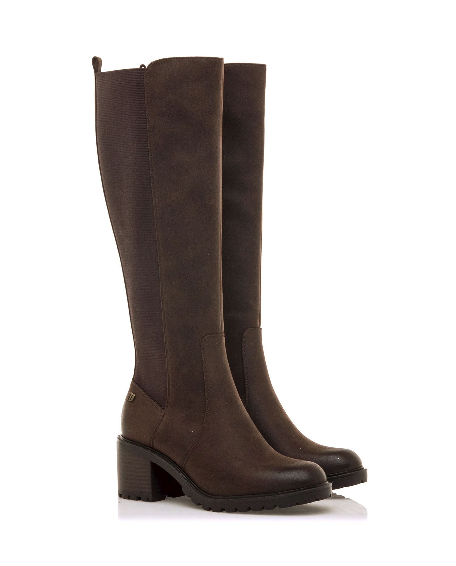 Botas básicas con tacón de mujer con detalle de elástico en el lateral - Mustang - Moka Moka-3