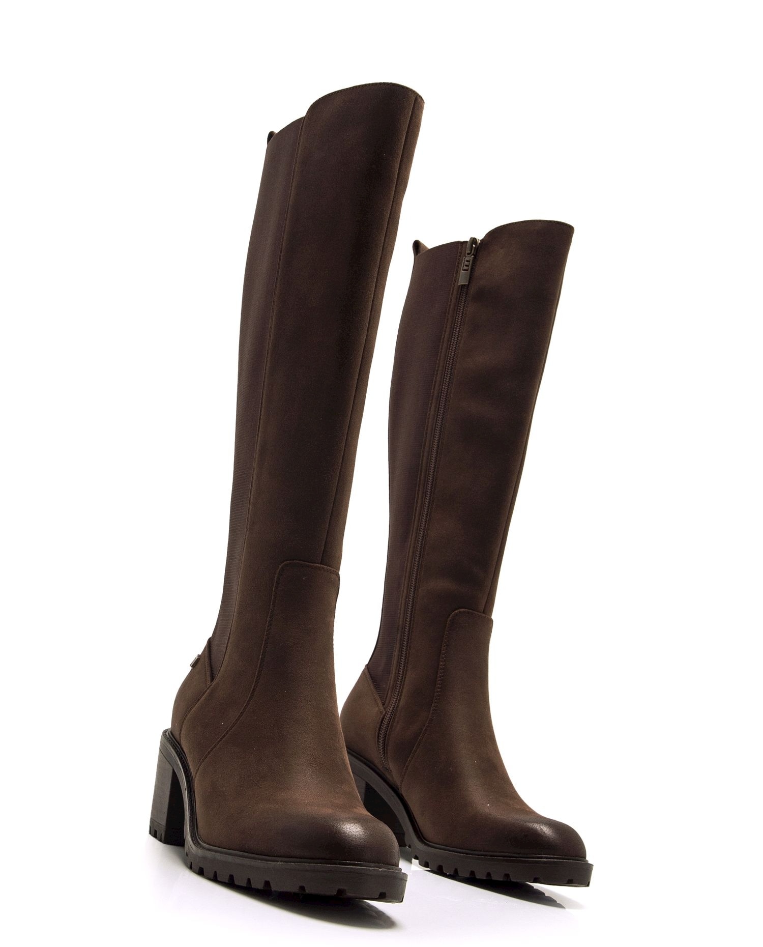 Botas básicas con tacón de mujer con detalle de elástico en el lateral - Mustang - Moka Moka-4