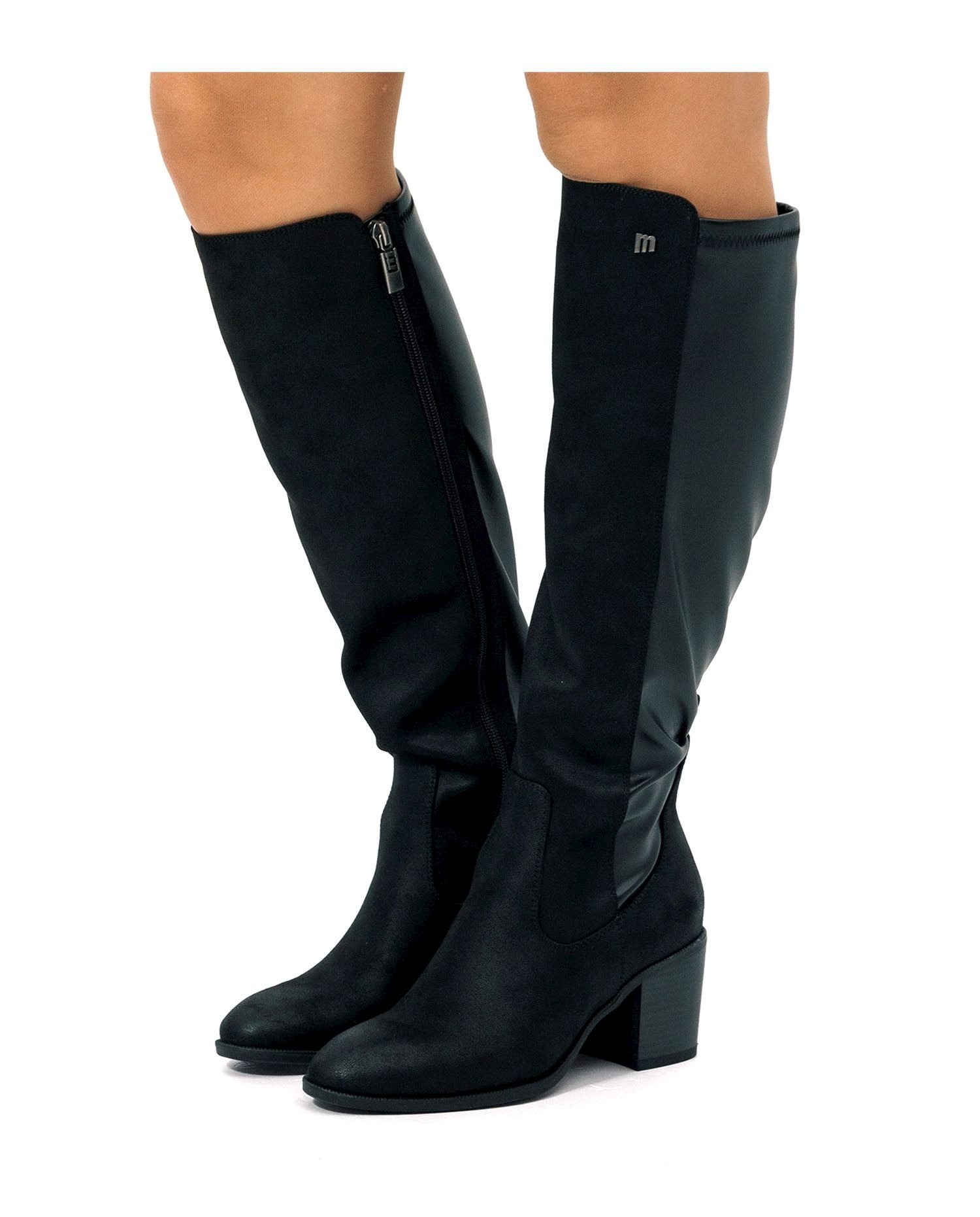 Botas básicas altas de mujer con tacón ancho - Mustang - Negro Negro-2