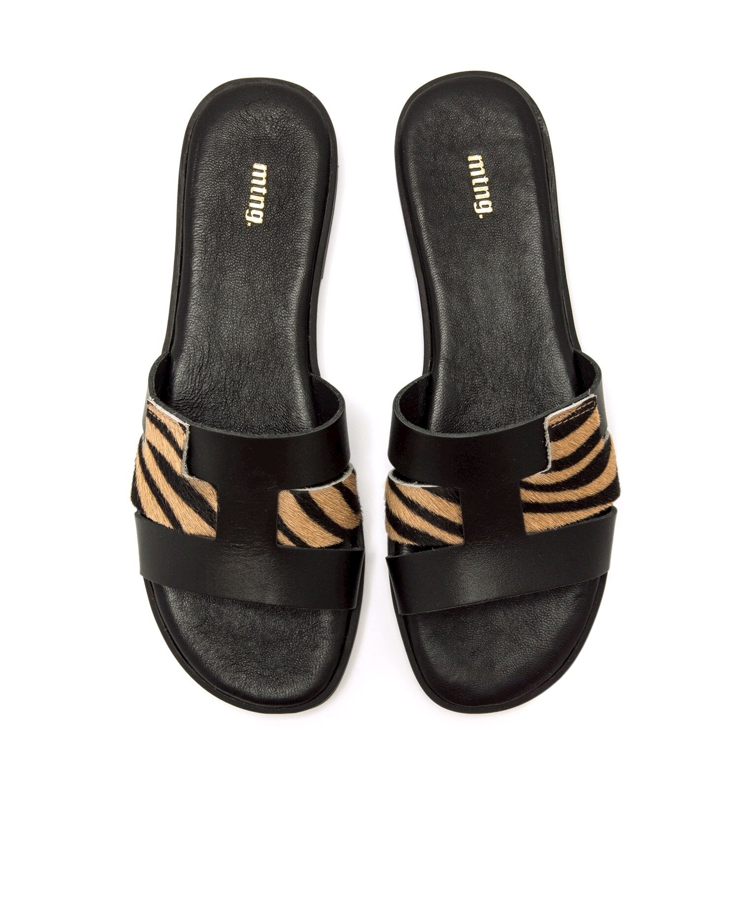 Sandalias planas de mujer en piel - Mustang - Negro mate Negro mate-2