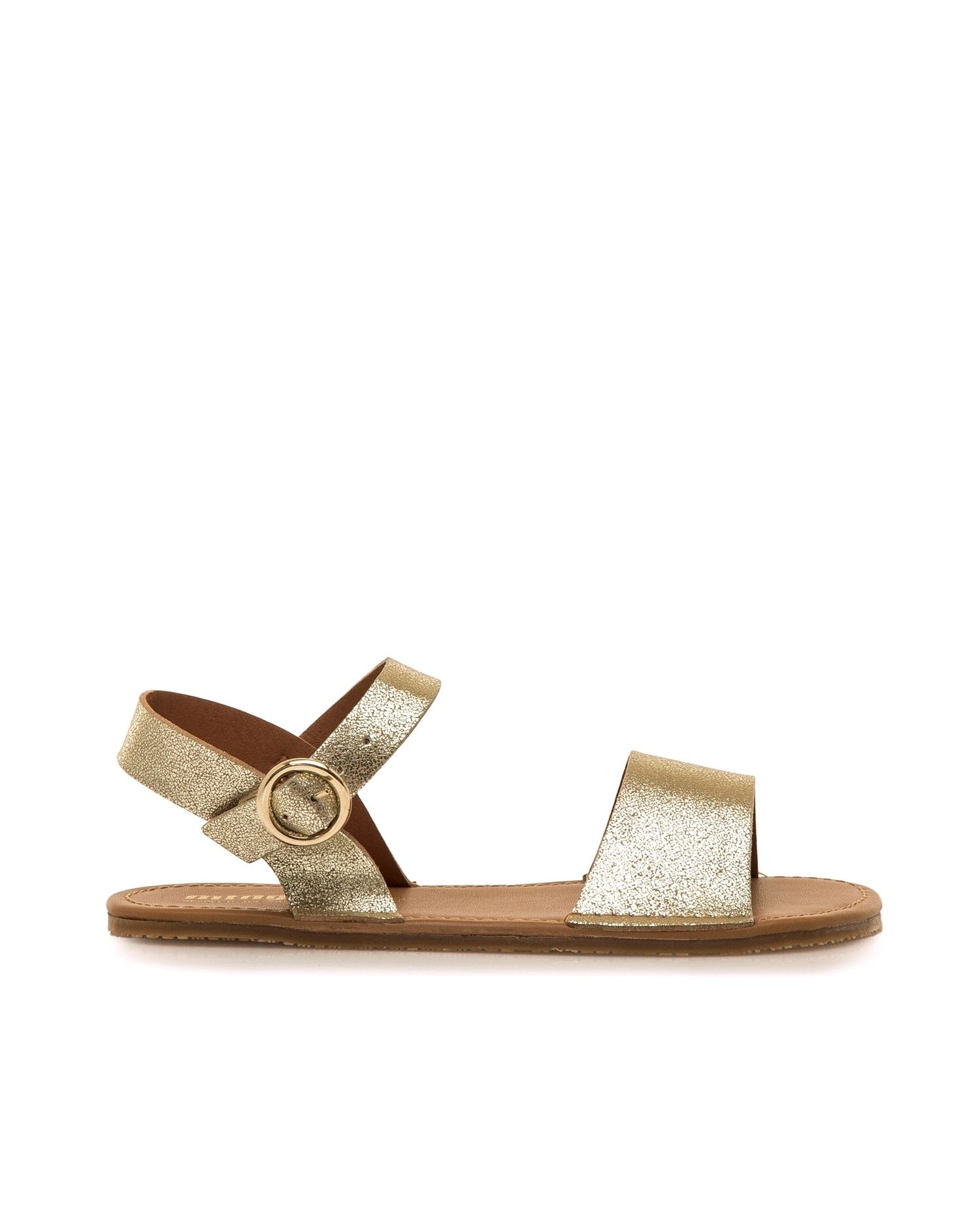 Sandalias planas de mujer en piel de serraje con piso barefoot - Mustang - Beige Dorado-1