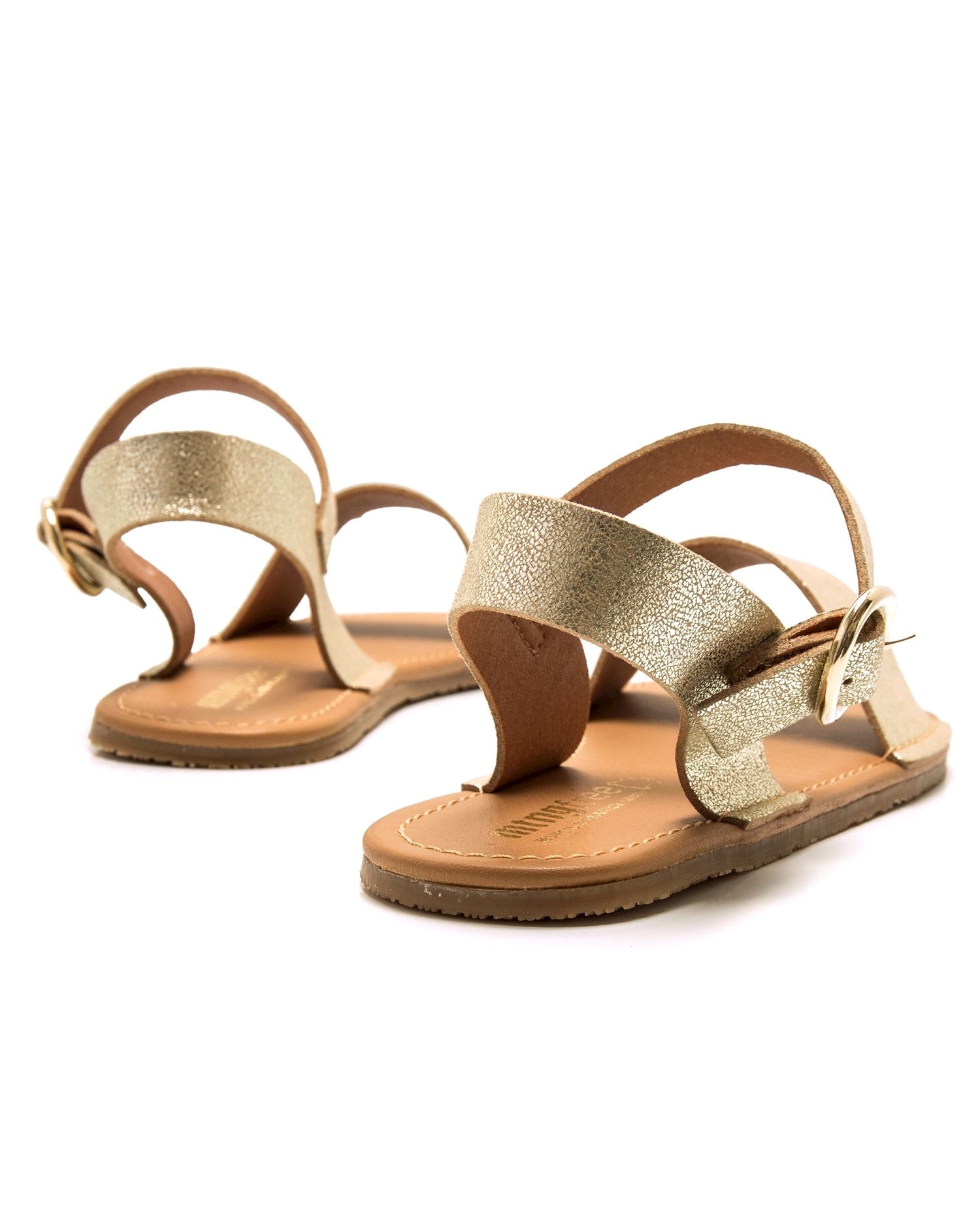 Sandalias planas de mujer en piel de serraje con piso barefoot - Mustang - Beige Dorado-2