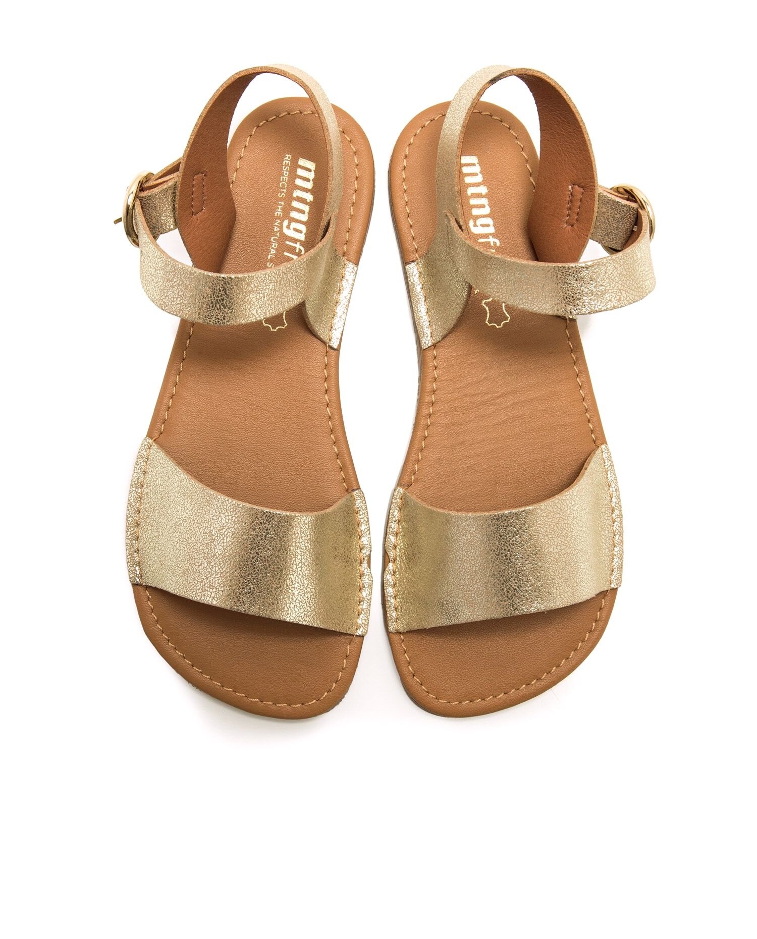 Sandalias planas de mujer en piel de serraje con piso barefoot - Mustang - Beige Dorado-4