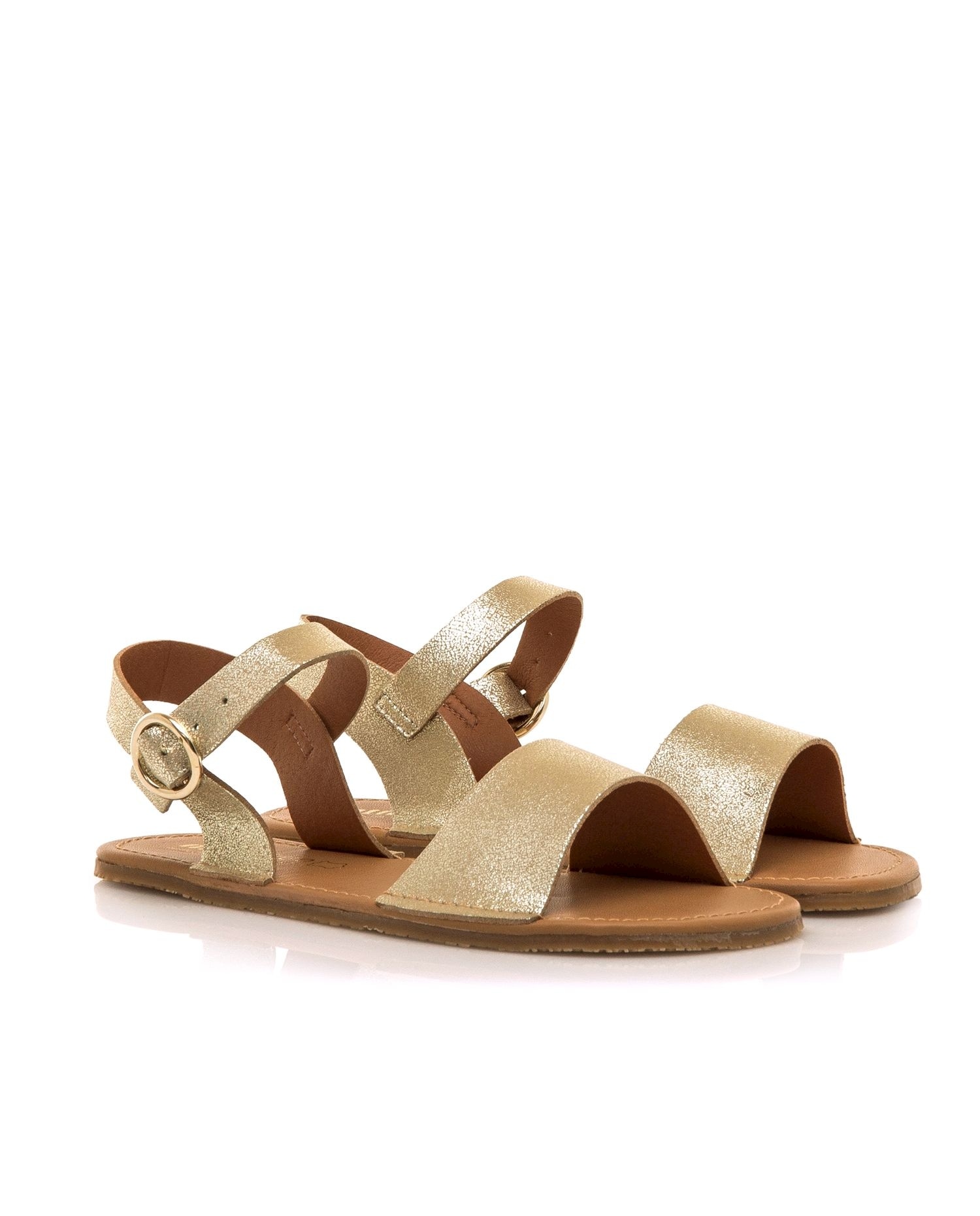 Sandalias planas de mujer en piel de serraje con piso barefoot - Mustang - Beige Dorado-5