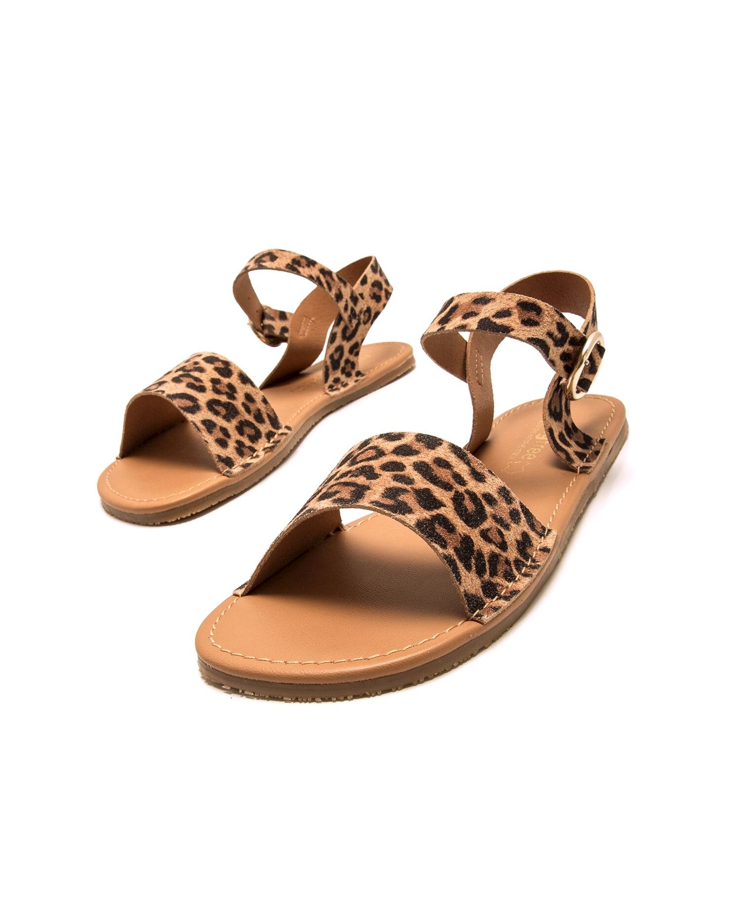 Sandalias planas de mujer en piel de serraje con piso barefoot - Mustang - Naranja Naranja-3