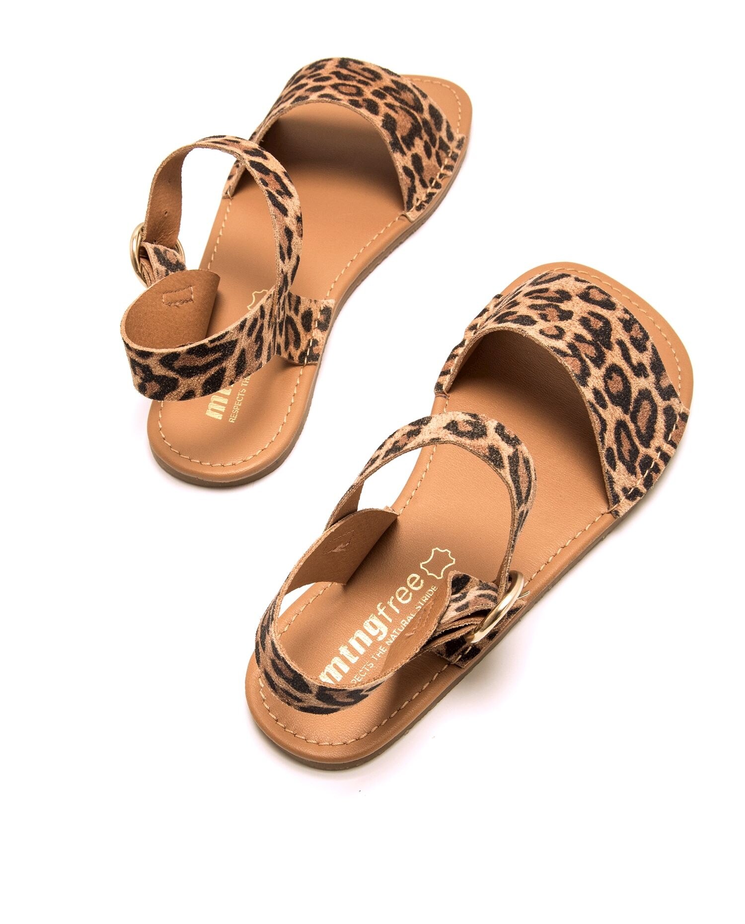 Sandalias planas de mujer en piel de serraje con piso barefoot - Mustang - Naranja Naranja-4