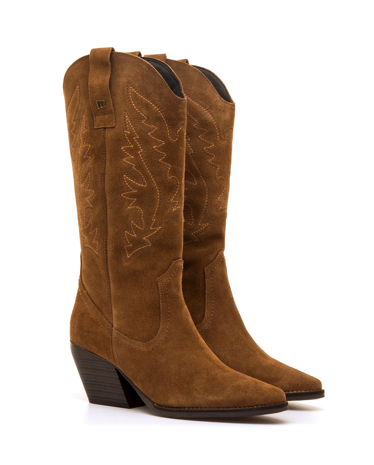 Botas altas de mujer en piel estilo cowboy - Mustang - Avellana Avellana-4