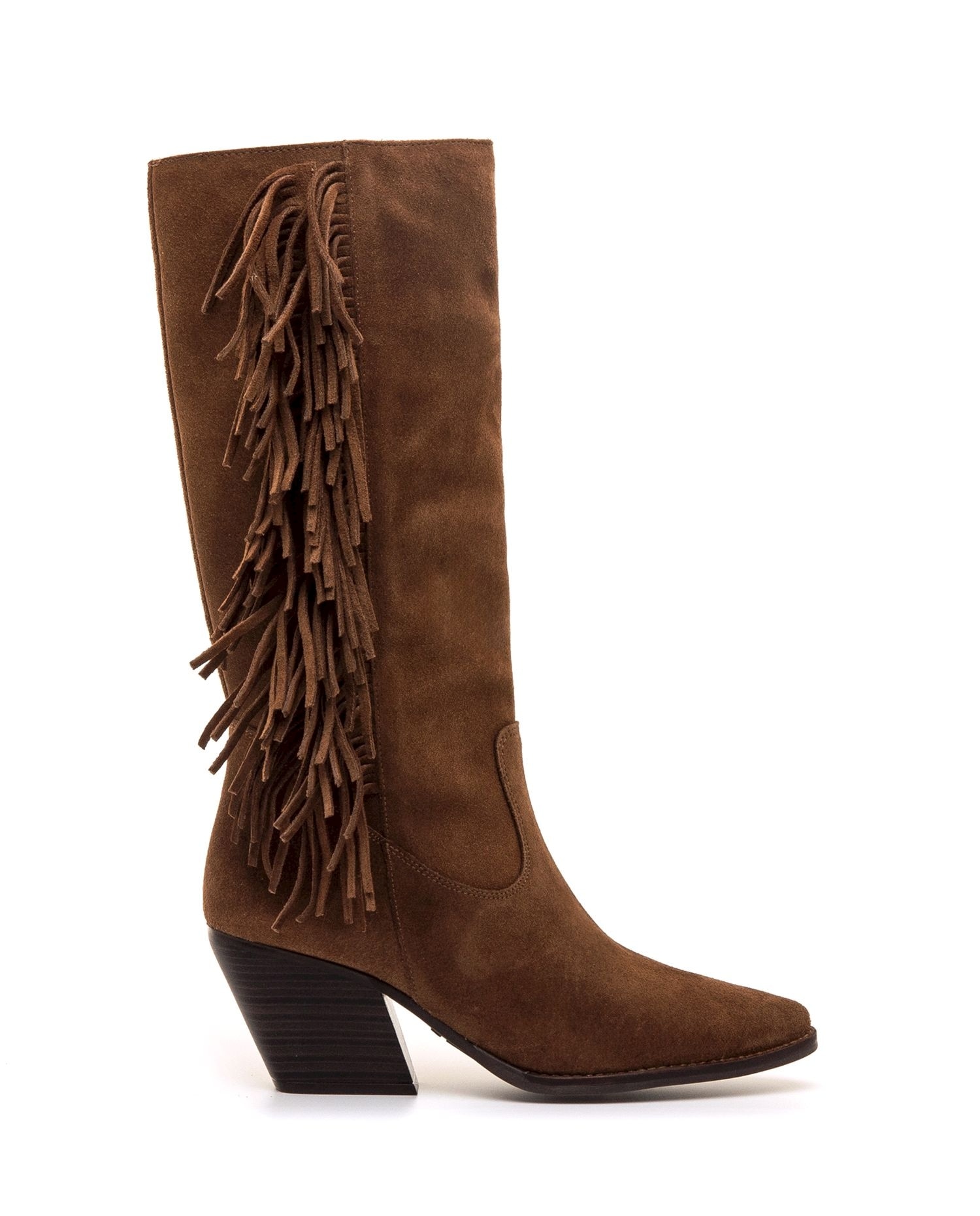 Botas altas de piel para mujer con tacón cowboy - Mustang - Marrón Marrón-1