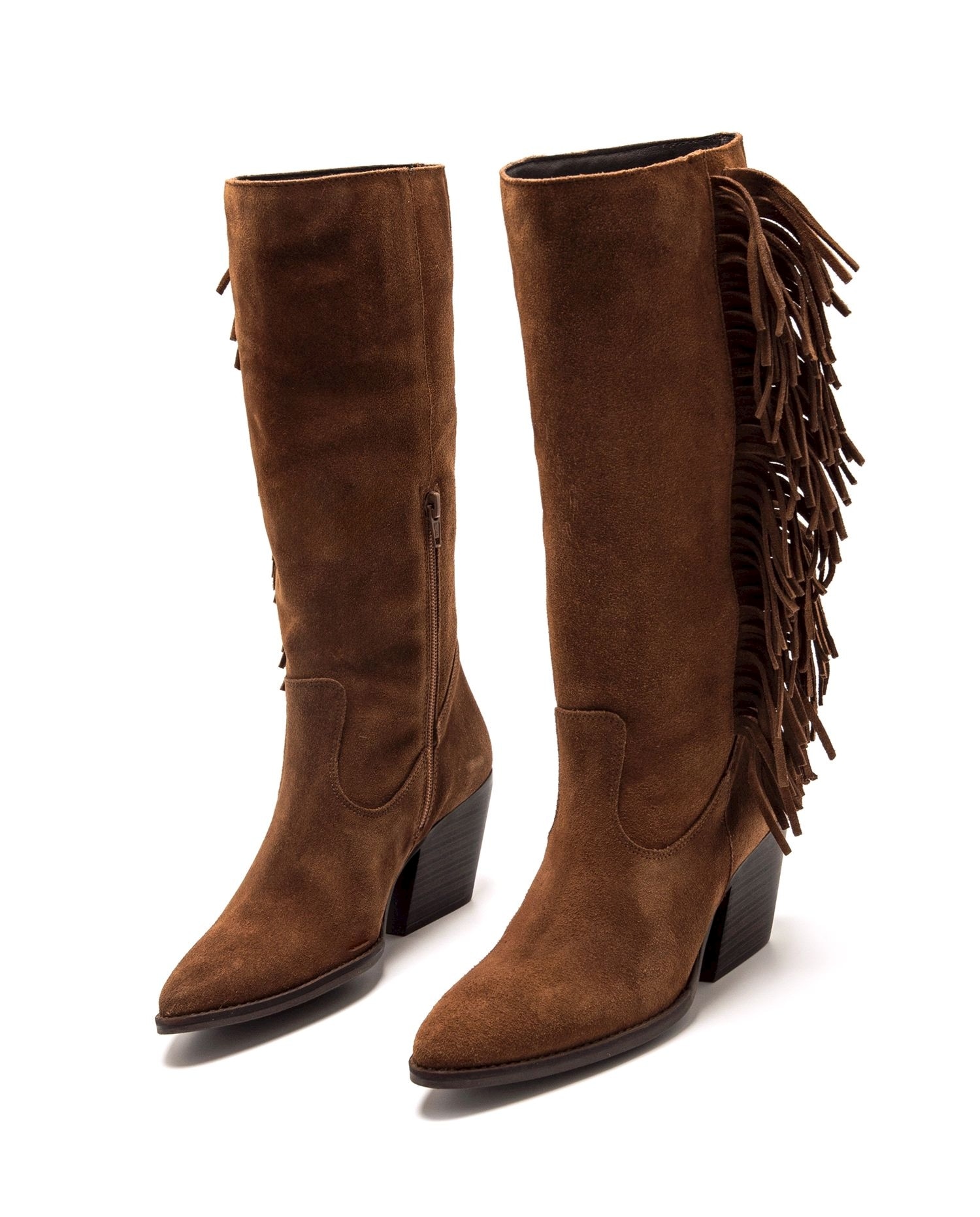 Botas altas de piel para mujer con tacón cowboy - Mustang - Marrón Marrón-3