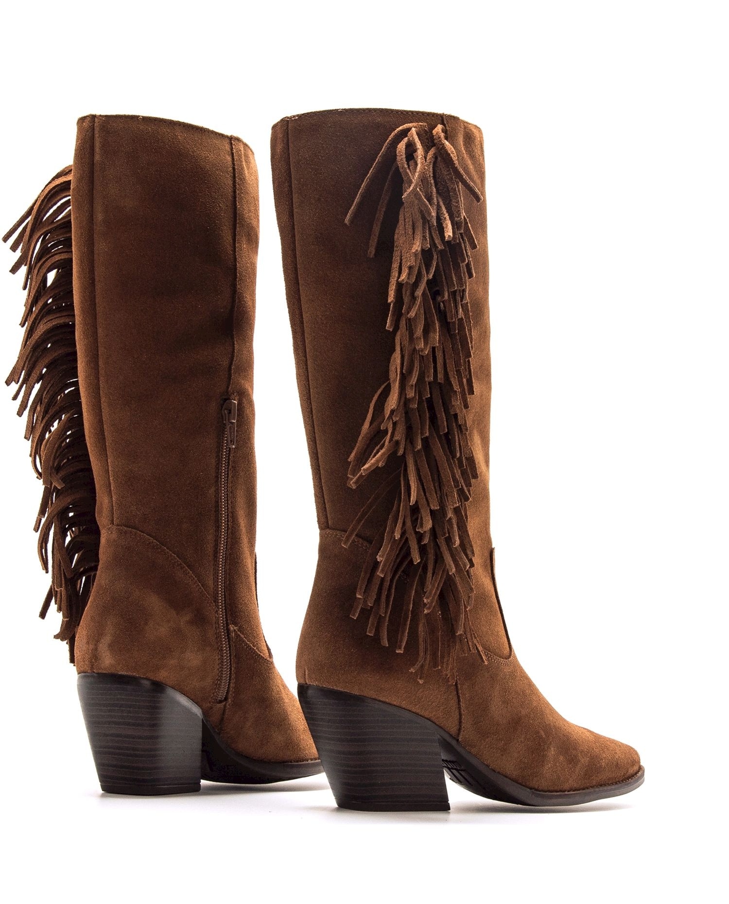 Botas altas de piel para mujer con tacón cowboy - Mustang - Marrón Marrón-2