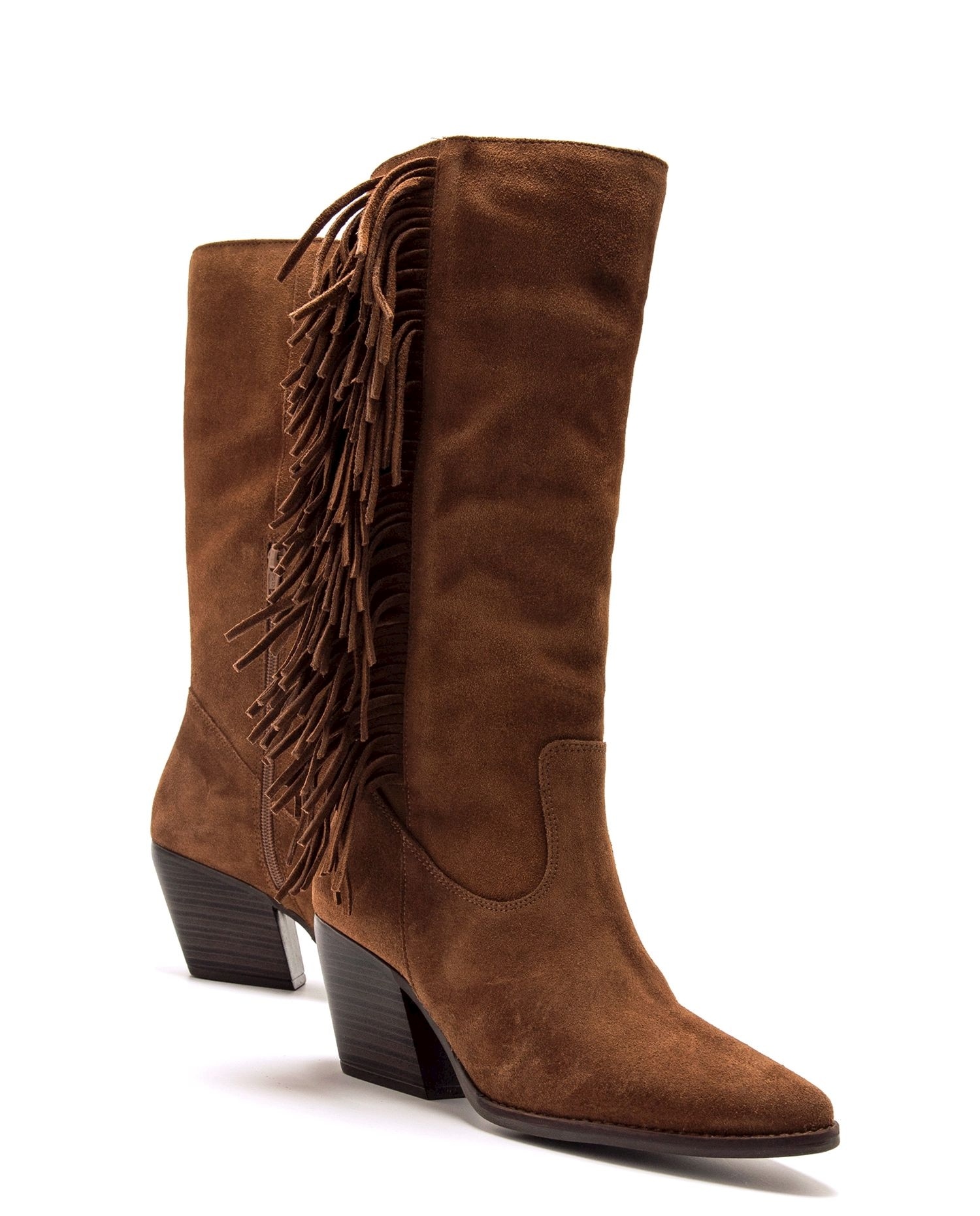 Botas altas de piel para mujer con tacón cowboy - Mustang - Marrón Marrón-4