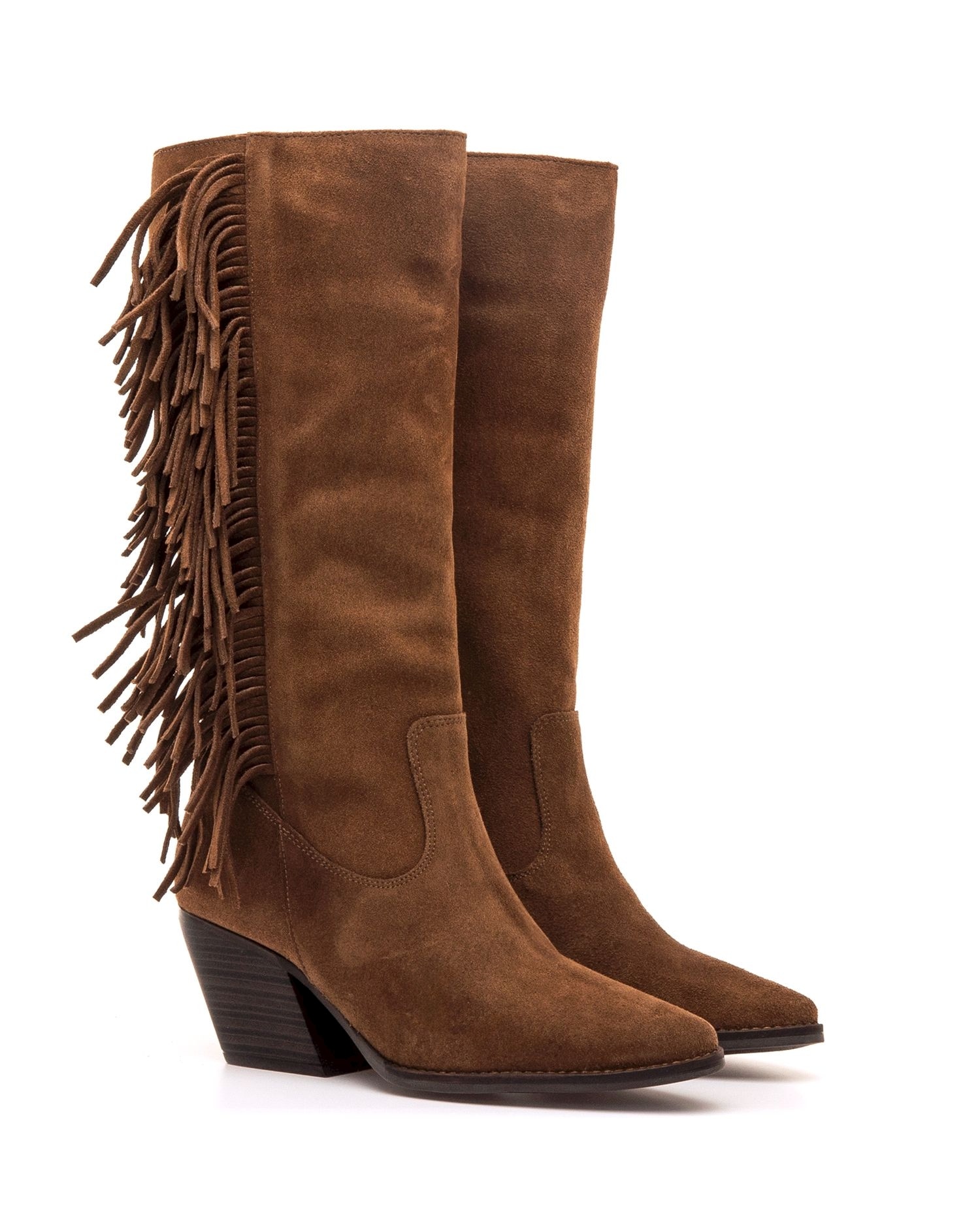 Botas altas de piel para mujer con tacón cowboy - Mustang - Marrón Marrón-5