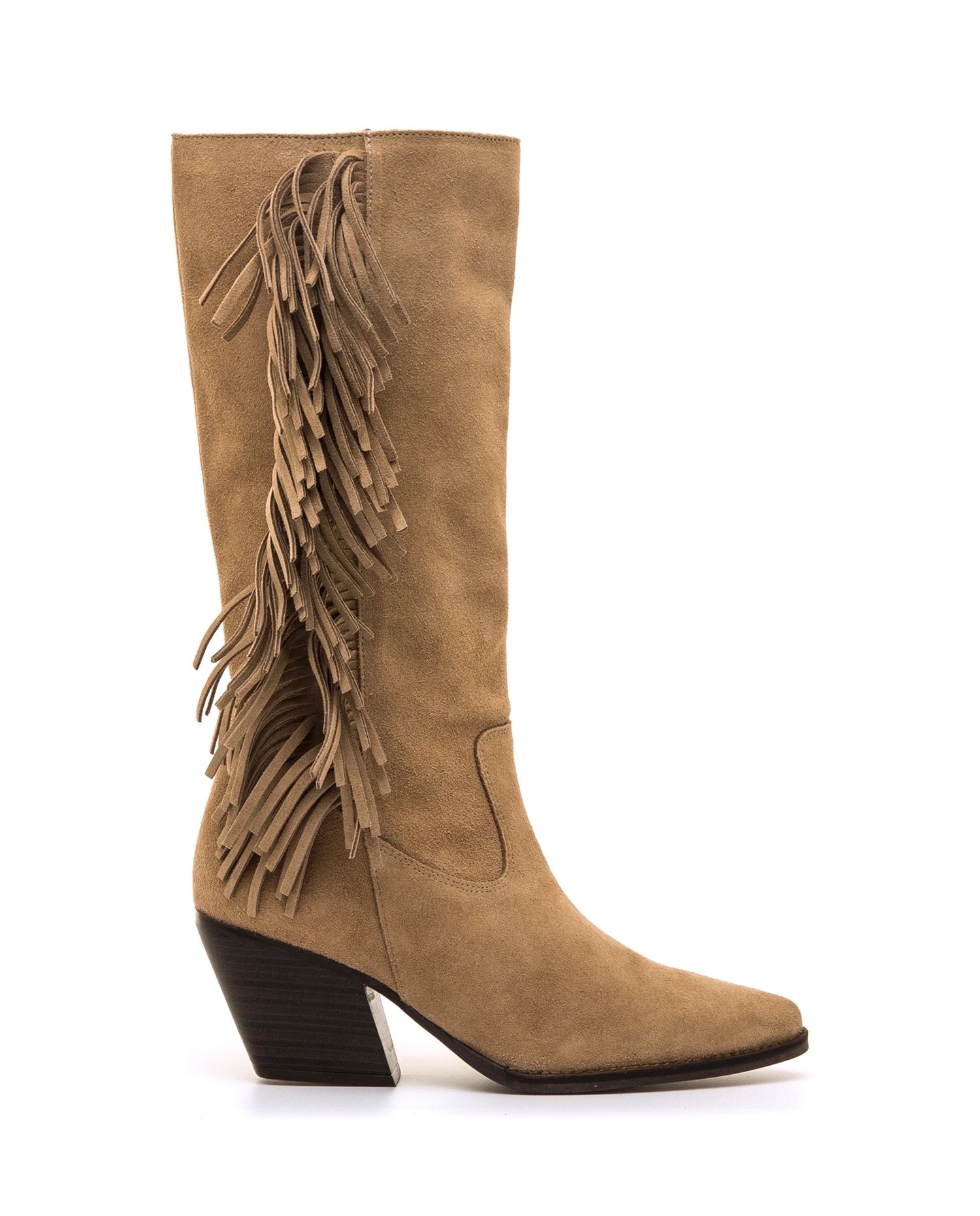 Botas altas de piel para mujer con tacón cowboy - Mustang - Natural Natural-1