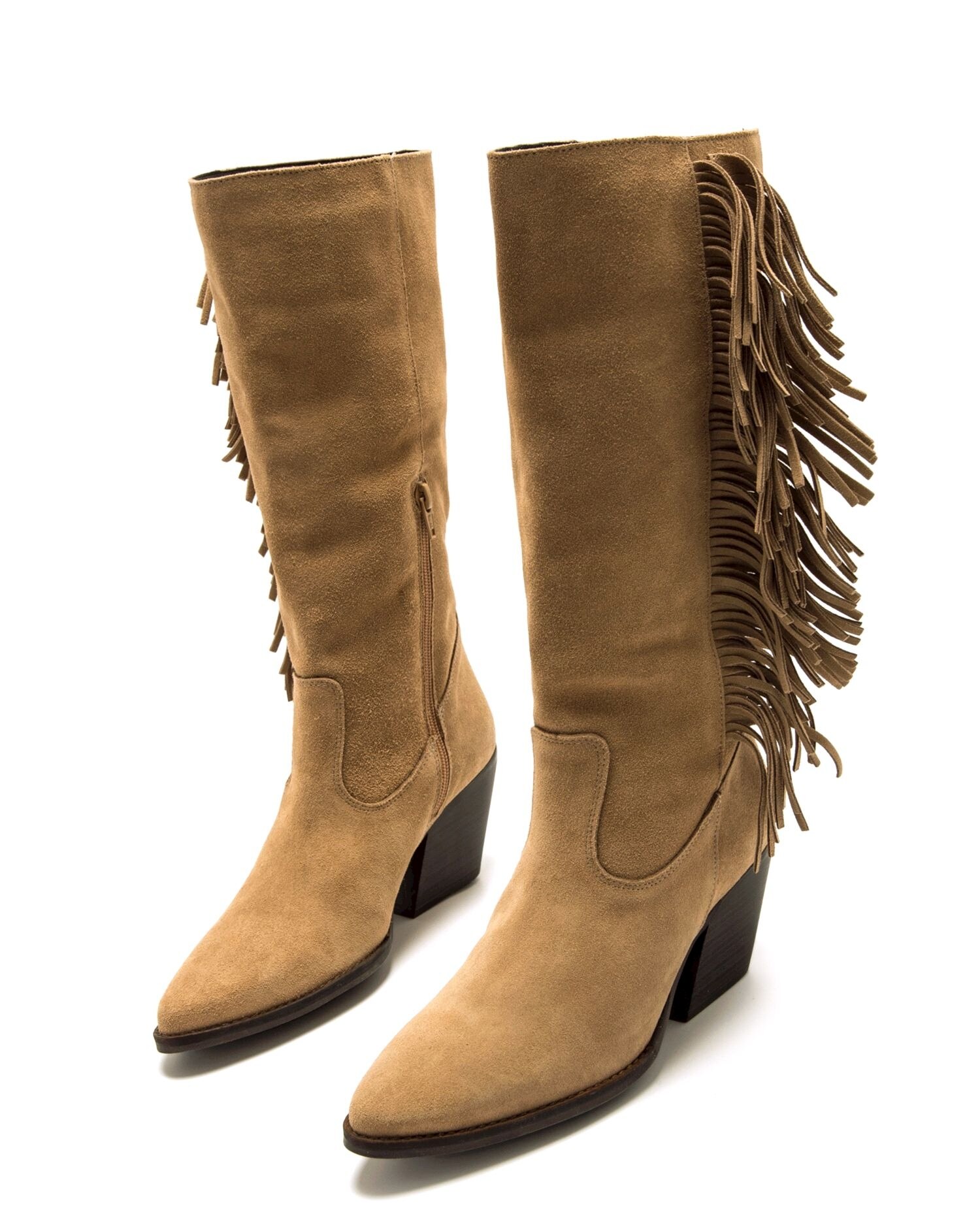 Botas altas de piel para mujer con tacón cowboy - Mustang - Natural Natural-4