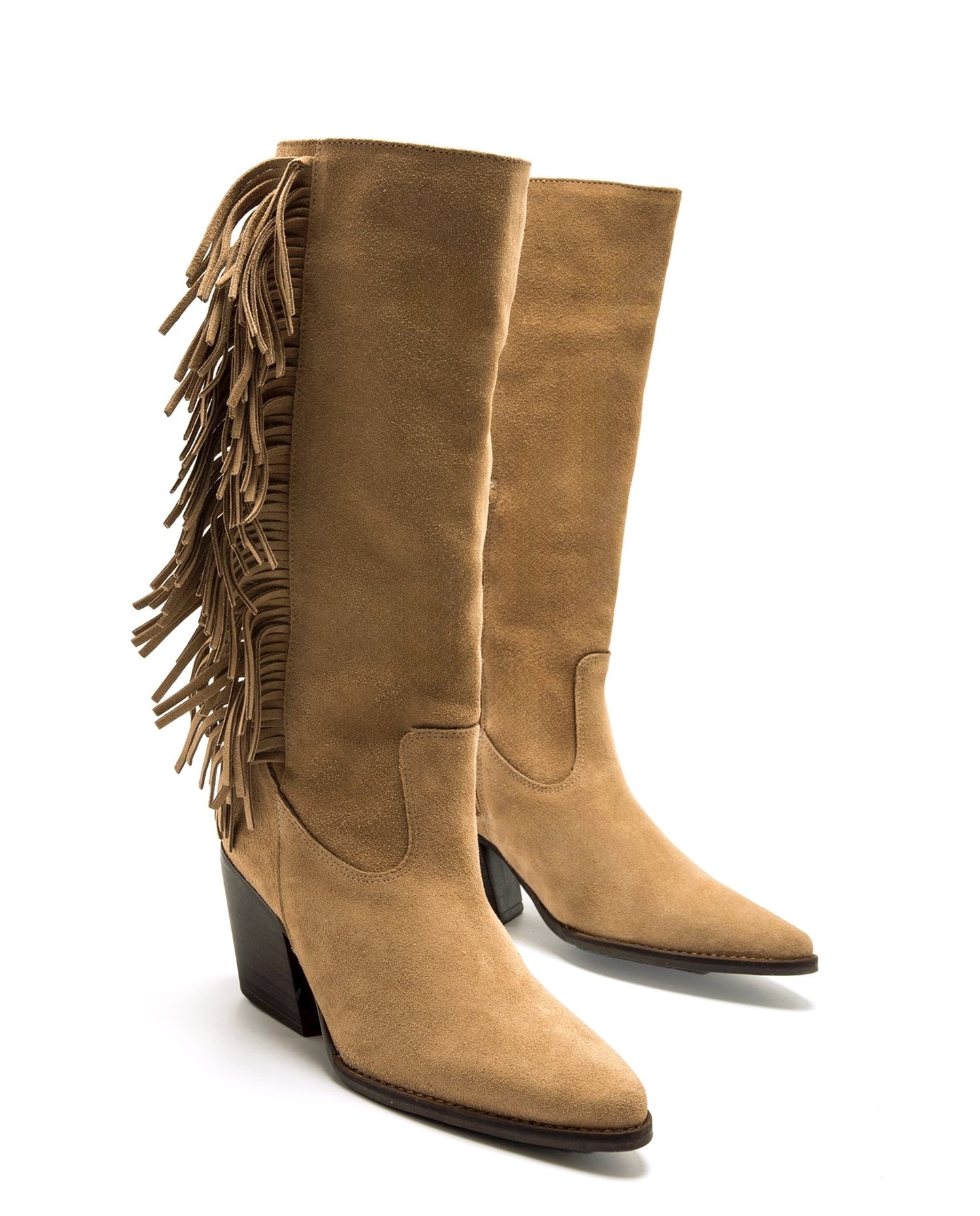 Botas altas de piel para mujer con tacón cowboy - Mustang - Natural Natural-3