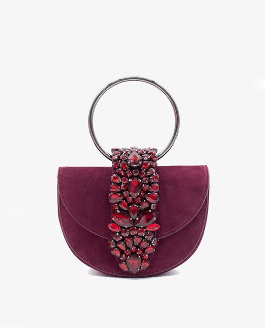 Imagen 0 de Bolso de mano de piel con pedrería convertible a bandolera