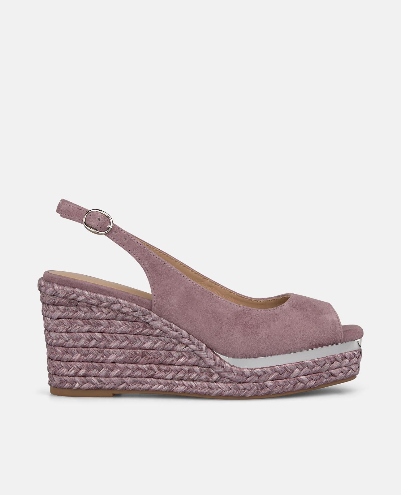 Sandalias de cuña de mujer de esparto con tira trasera con hebilla metalica ajustable - Lila Lila-1