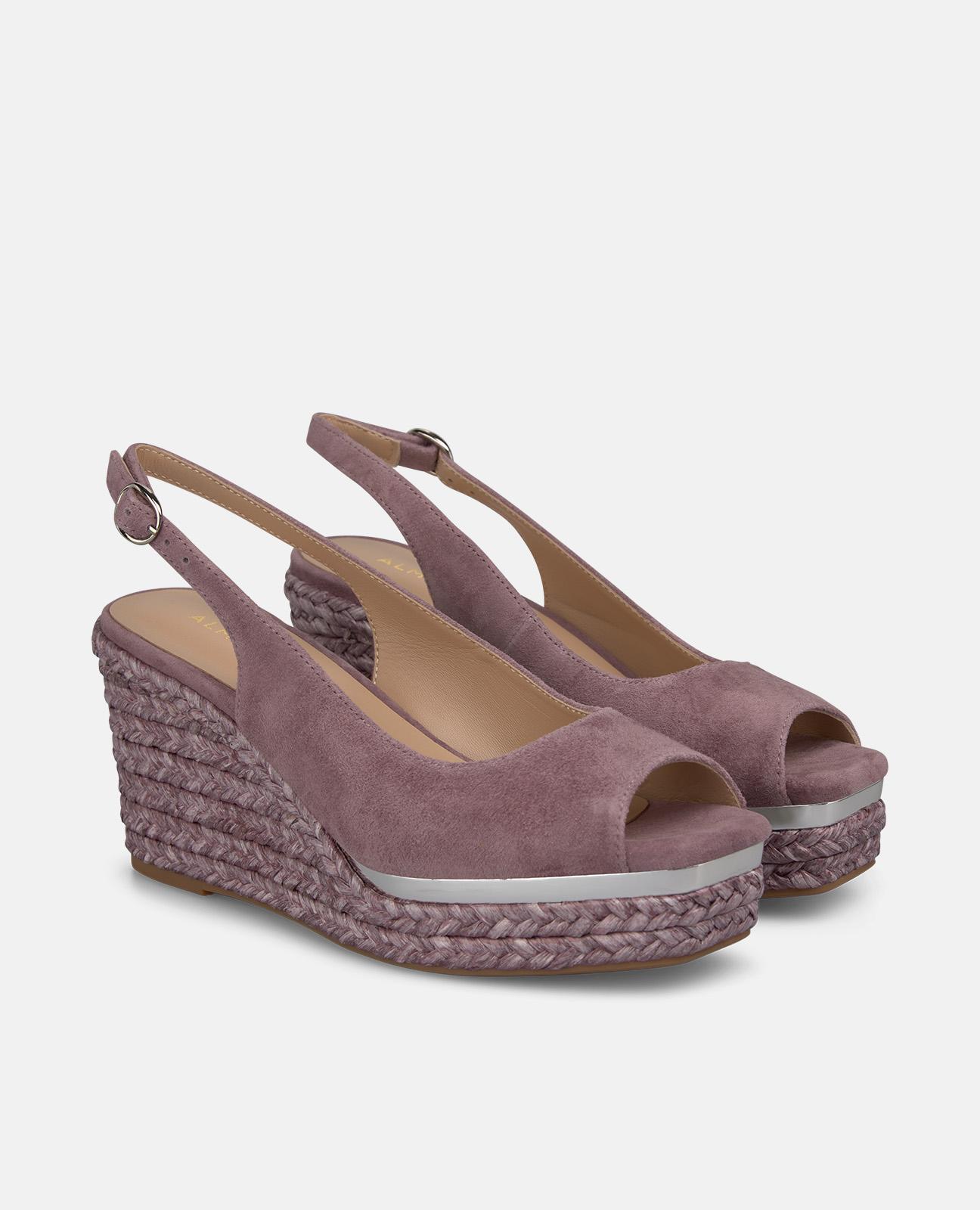Sandalias de cuña de mujer de esparto con tira trasera con hebilla metalica ajustable - Lila Lila-4