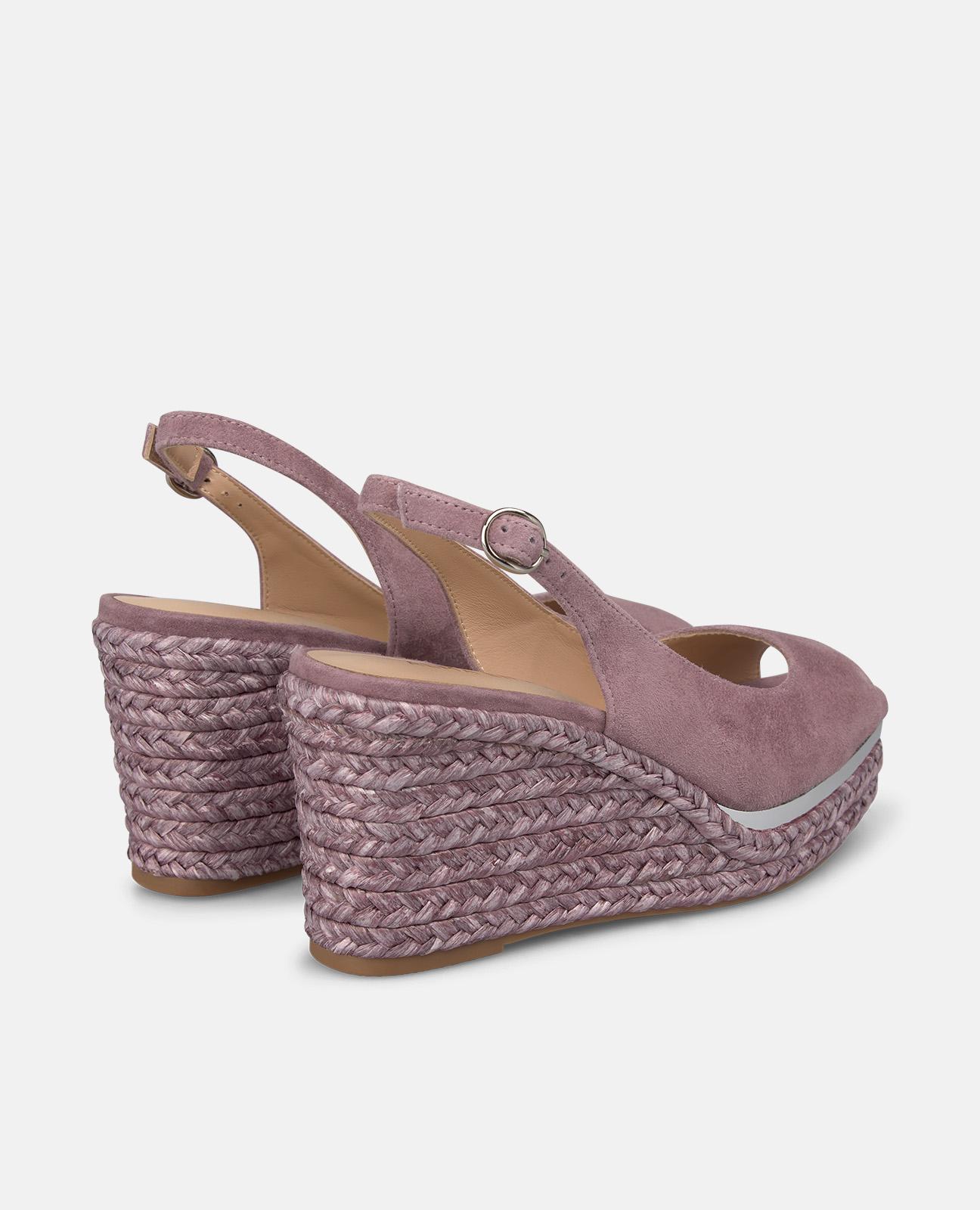 Sandalias de cuña de mujer de esparto con tira trasera con hebilla metalica ajustable - Lila Lila-3