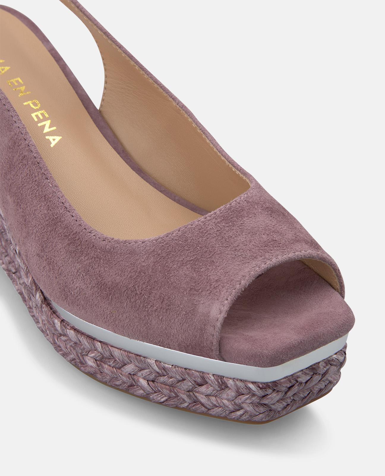 Sandalias de cuña de mujer de esparto con tira trasera con hebilla metalica ajustable - Lila Lila-5