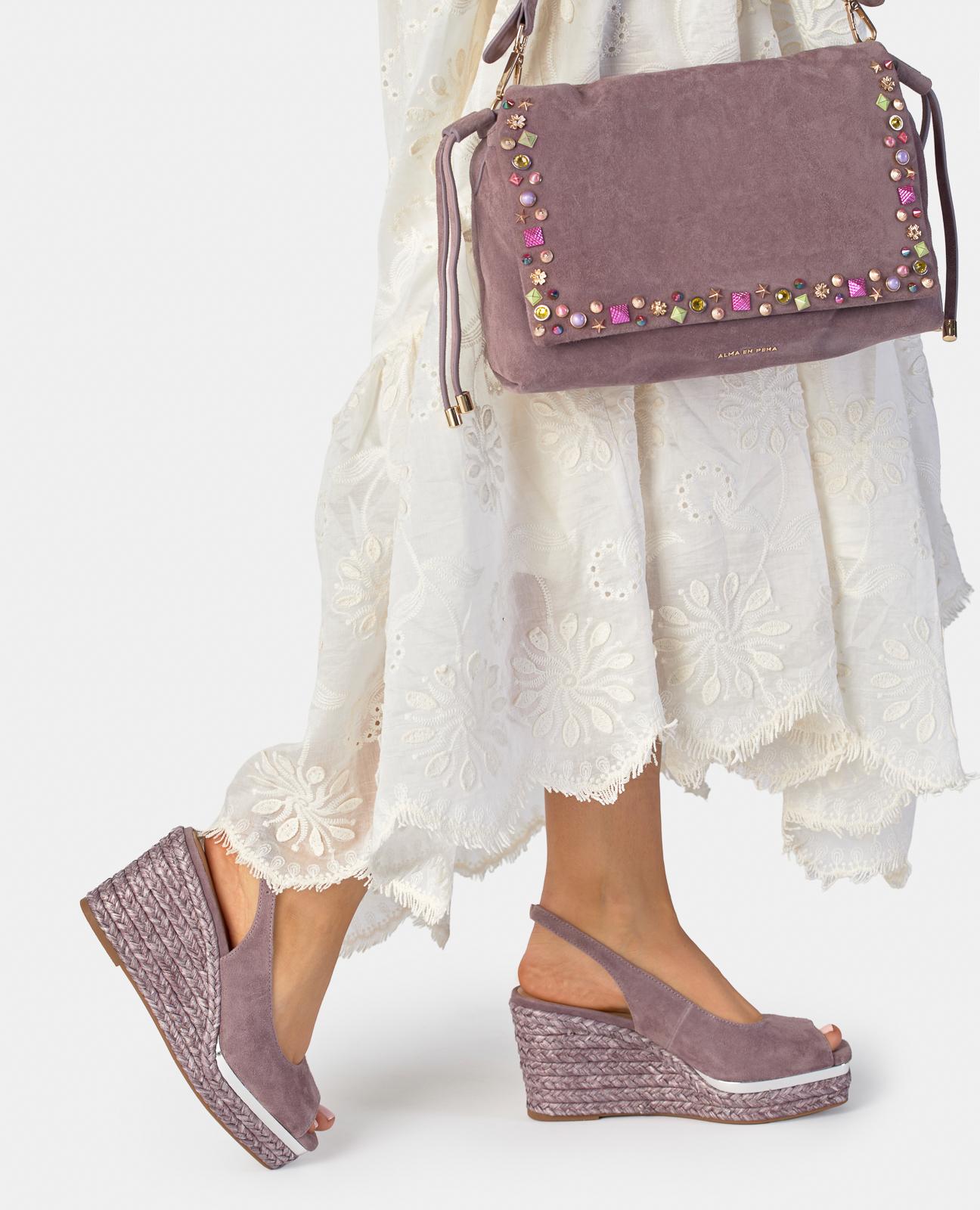 Sandalias de cuña de mujer de esparto con tira trasera con hebilla metalica ajustable - Lila Lila-2