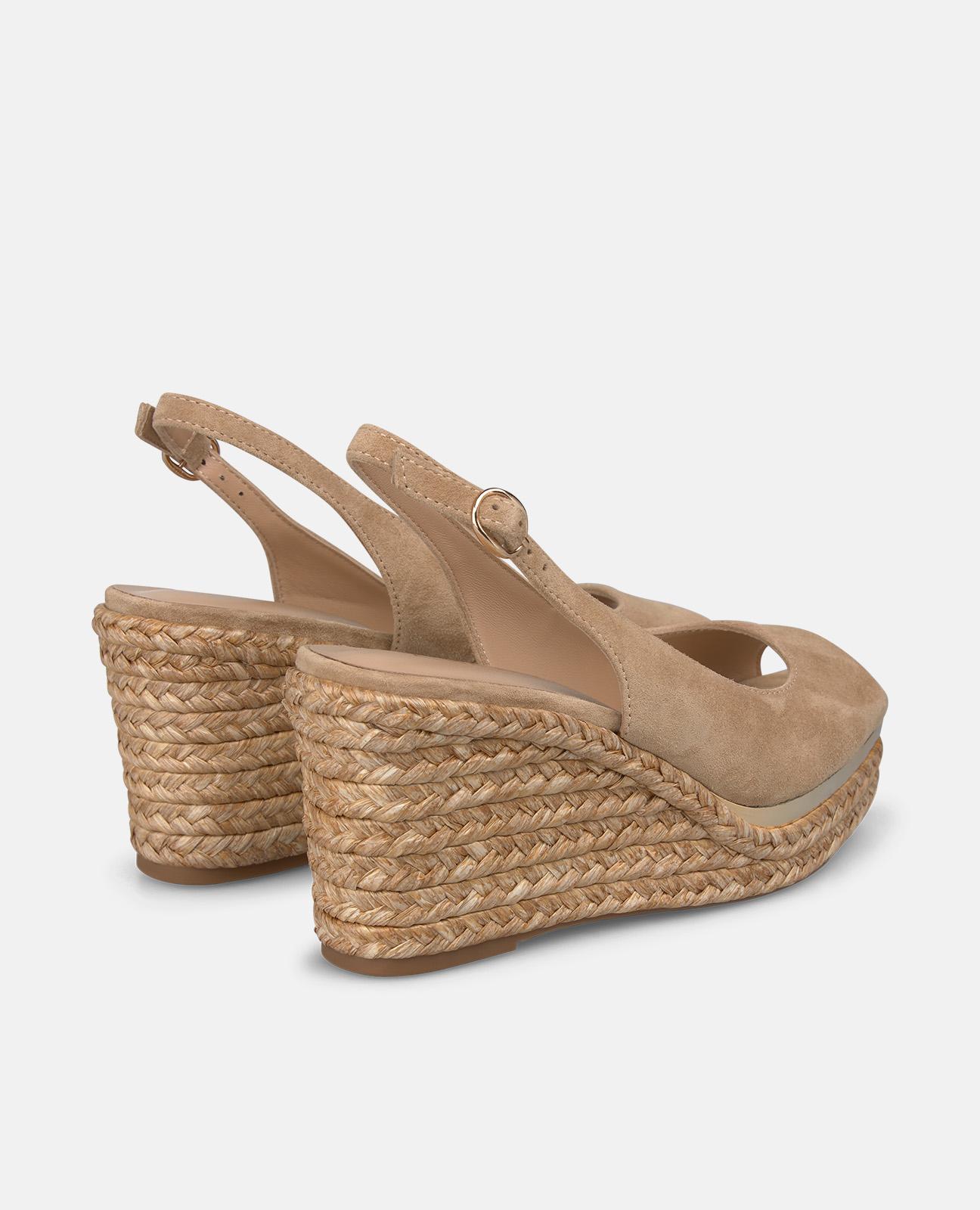 Sandalias de cuña de mujer de esparto con tira trasera con hebilla metalica ajustable - Arena Arena-3