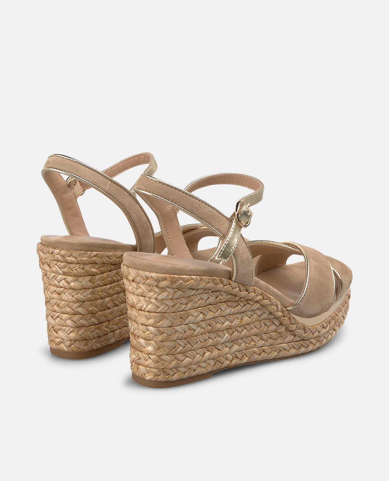 Sandalias de cuña de mujer de esparto con doble tira en la parte frontal - Arena Arena-3