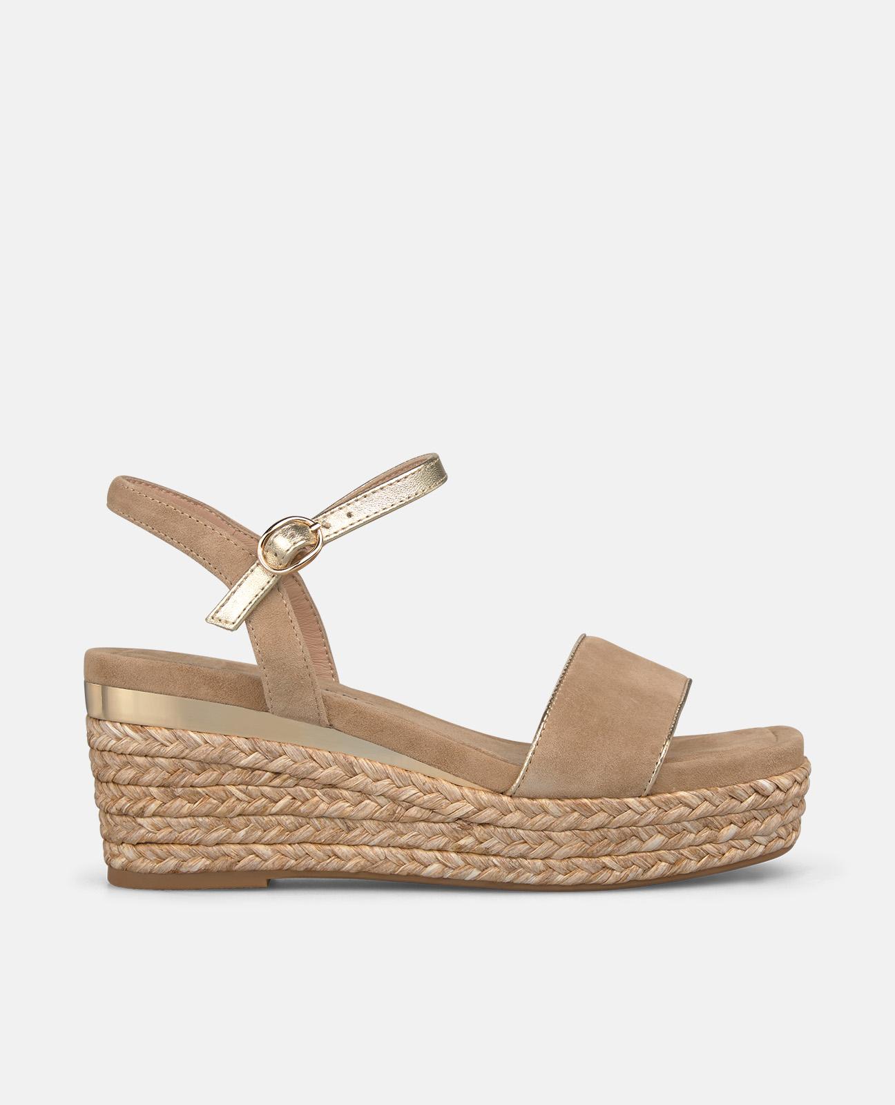 Alma en Pena - Sandalias de cuña de mujer de esparto con tira ancha y pulsera de tobillo.