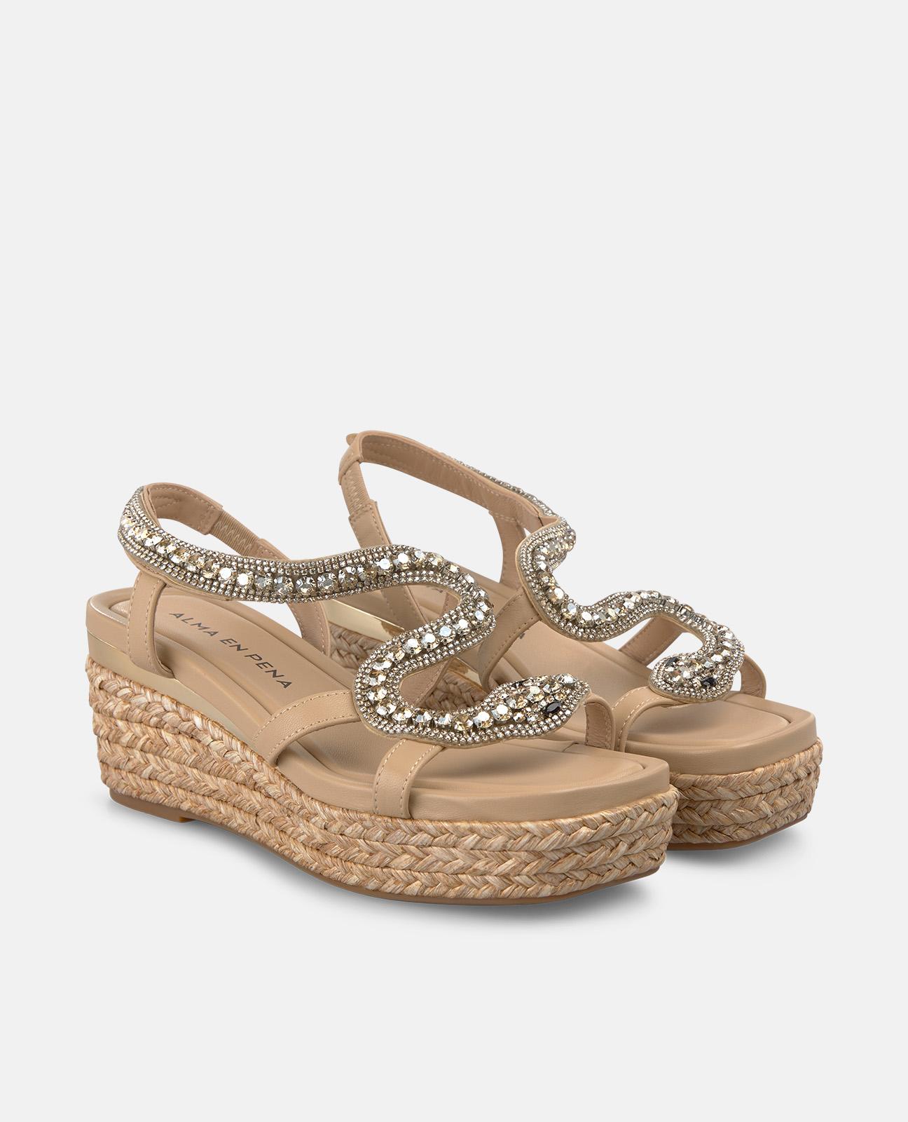 Sandalias de cuña de mujer de esparto con cuerpo con detalle serpiente - Alma en Pena - Arena Arena-4