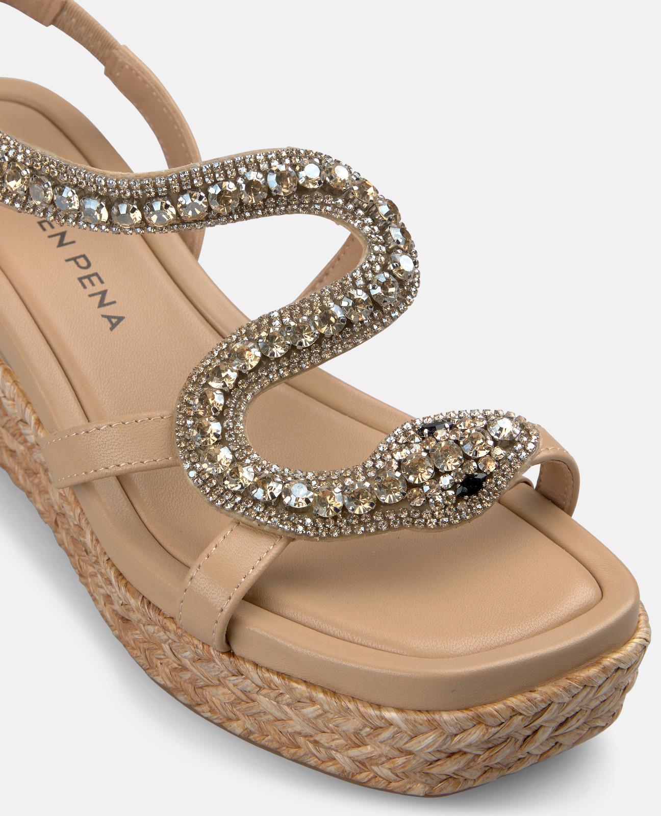 Sandalias de cuña de mujer de esparto con cuerpo con detalle serpiente - Alma en Pena - Arena Arena-5