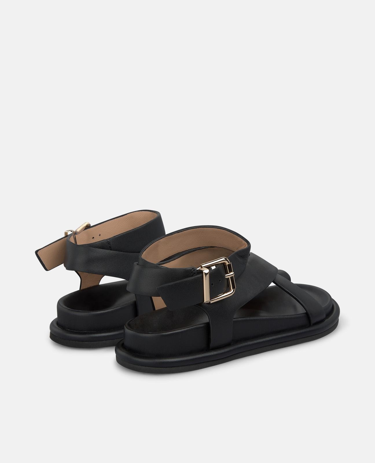 Sandalias planas de mujer en napa con tiras cruzadas y posición para el dedo - Negro Negro-3