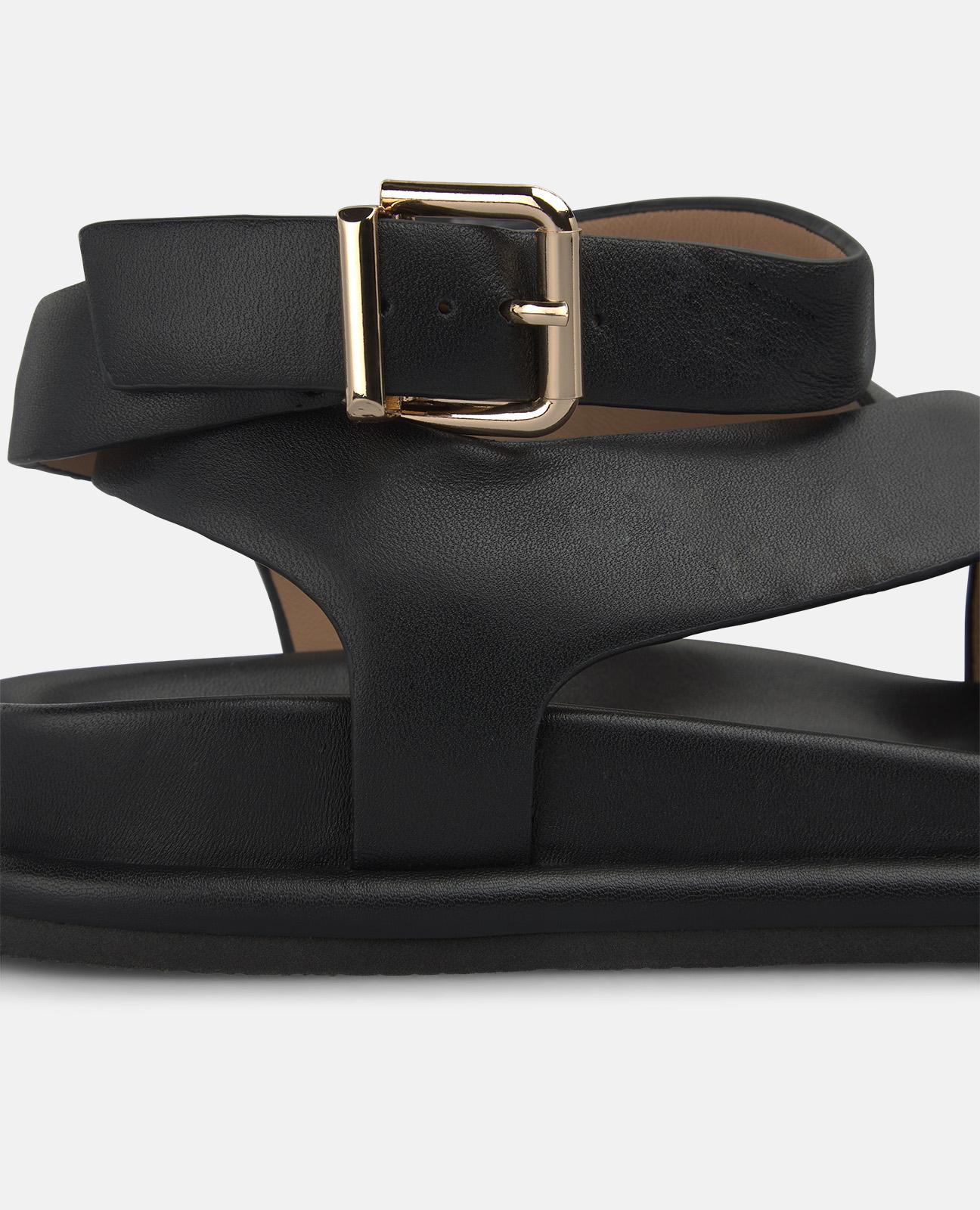 Sandalias planas de mujer en napa con tiras cruzadas y posición para el dedo - Negro Negro-5