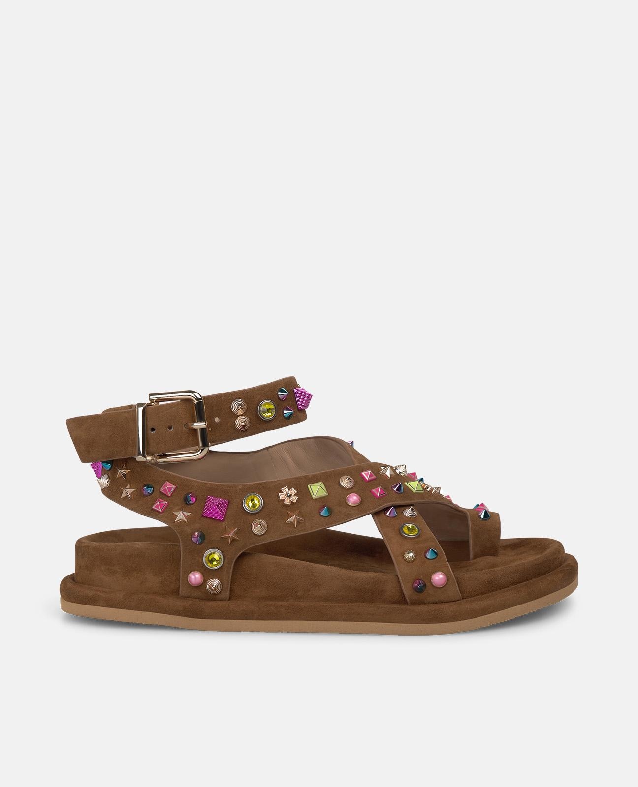 Sandalias de dedo de mujer con tiras anchas con detalle de tachuelas - Alma en Pena - Caramelo Caramelo-1