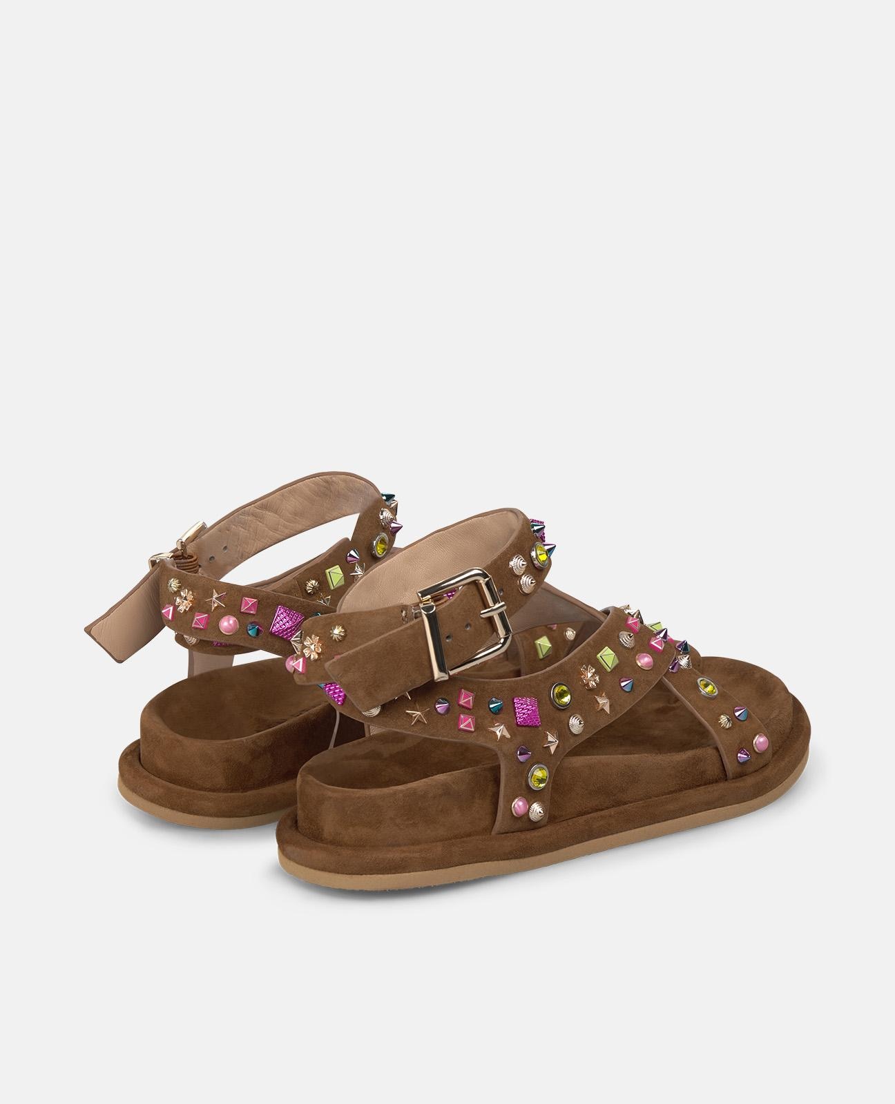 Sandalias de dedo de mujer con tiras anchas con detalle de tachuelas - Alma en Pena - Caramelo Caramelo-3