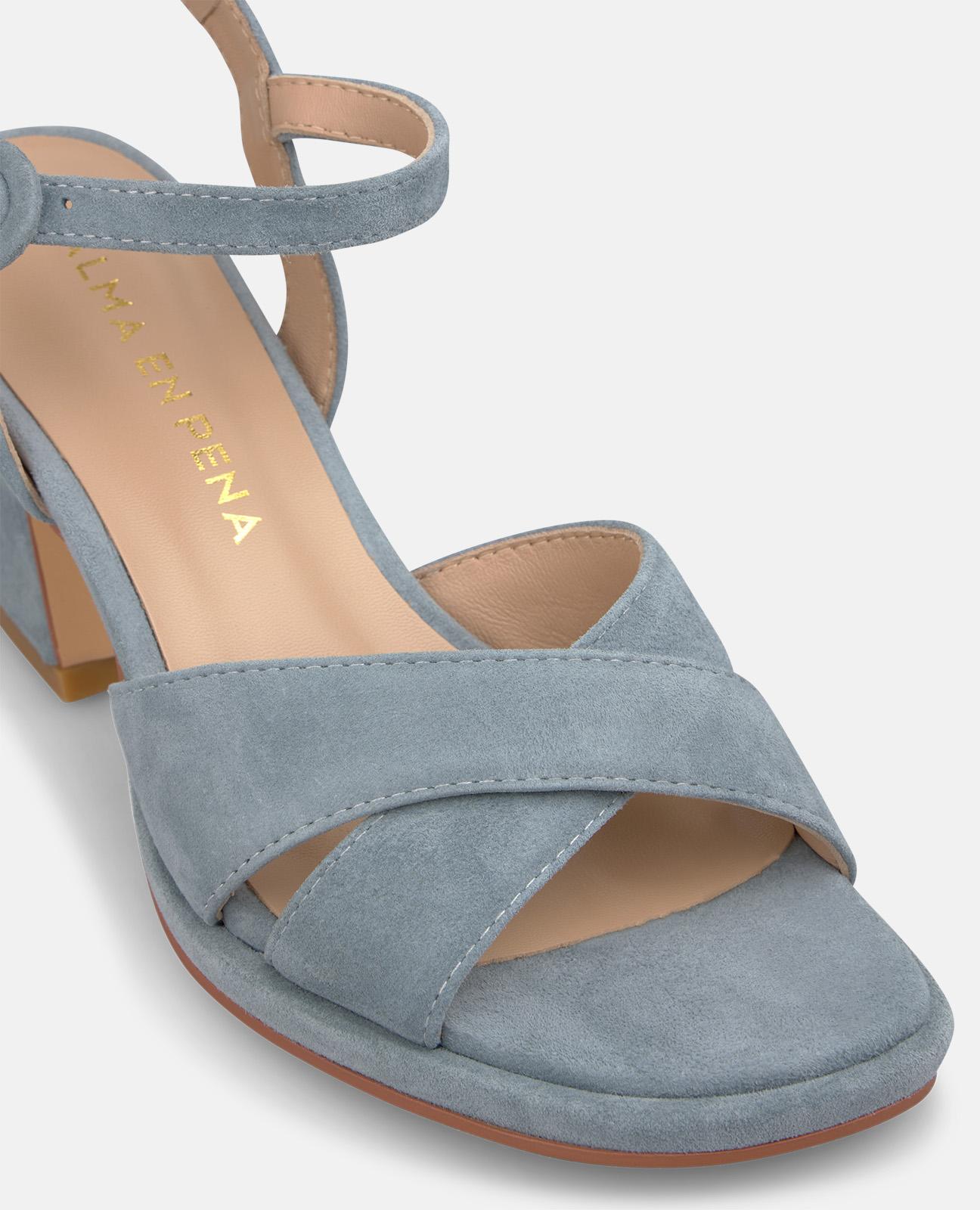 Sandalias de tacón de mujer con oble tira en la parte frontal y cierre de hebilla - Azul Azul-5